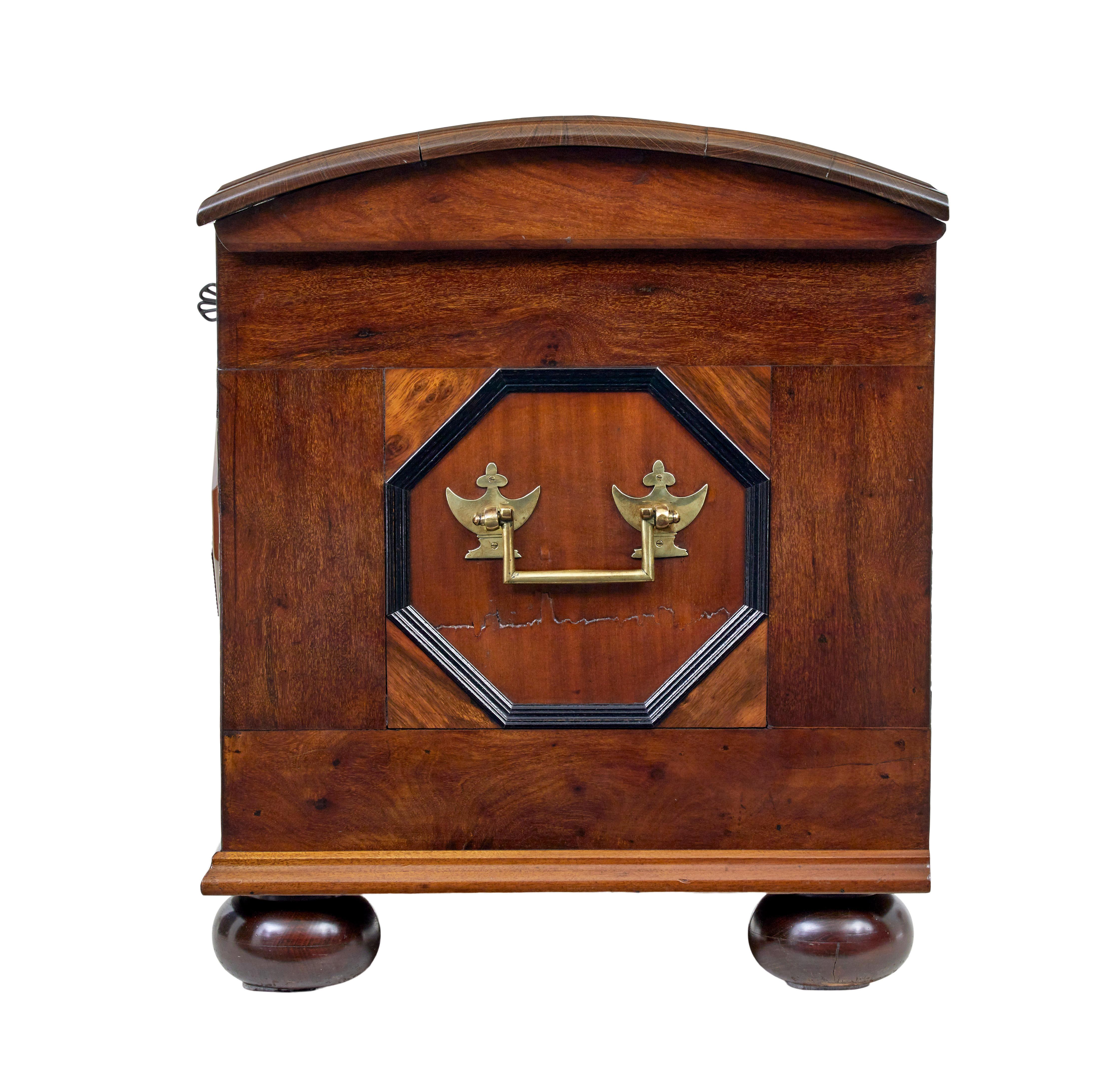German Mid 19th century profusely inlaid continental walnut dome coffer For Sale