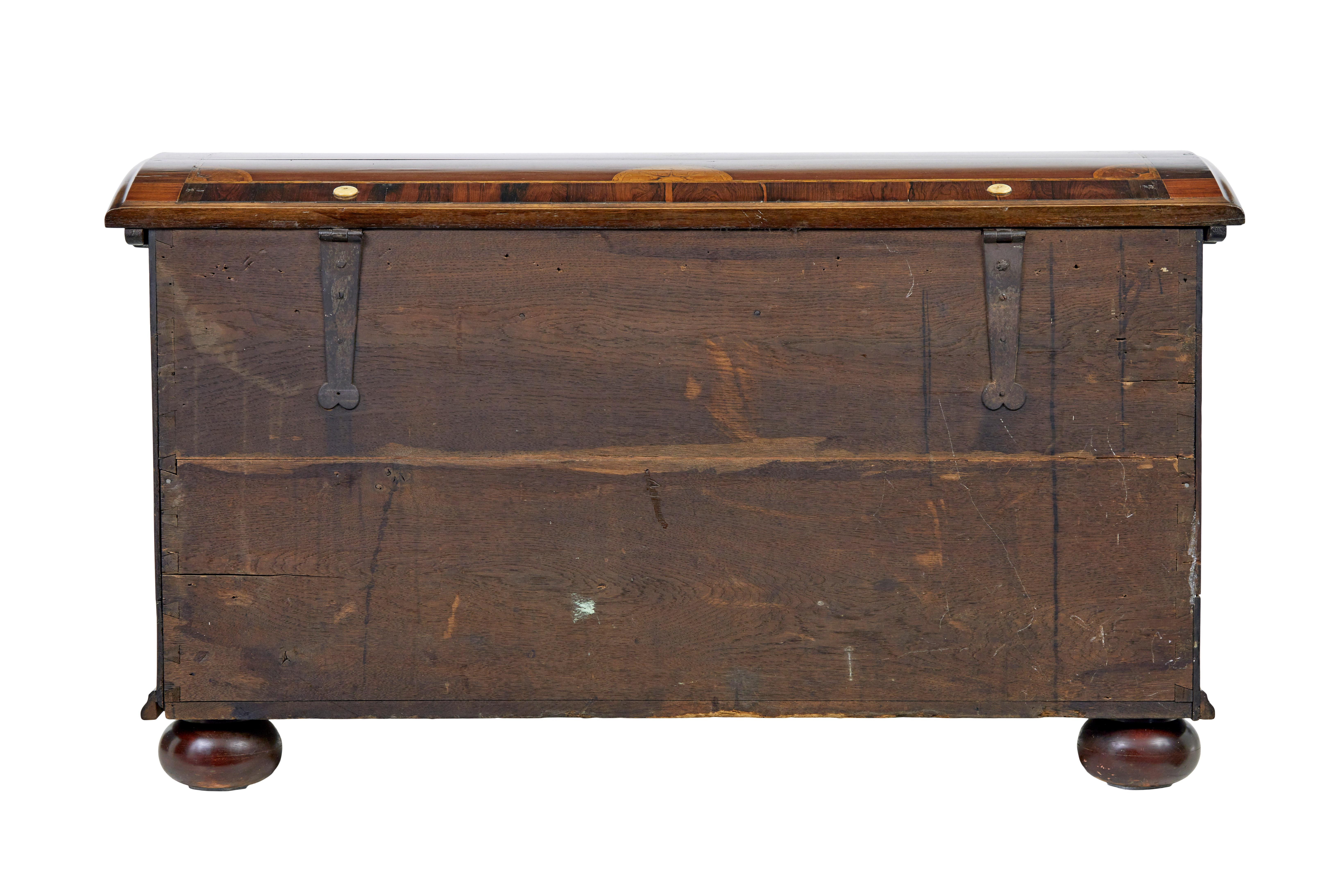 Hand-Carved Mid 19th century profusely inlaid continental walnut dome coffer For Sale