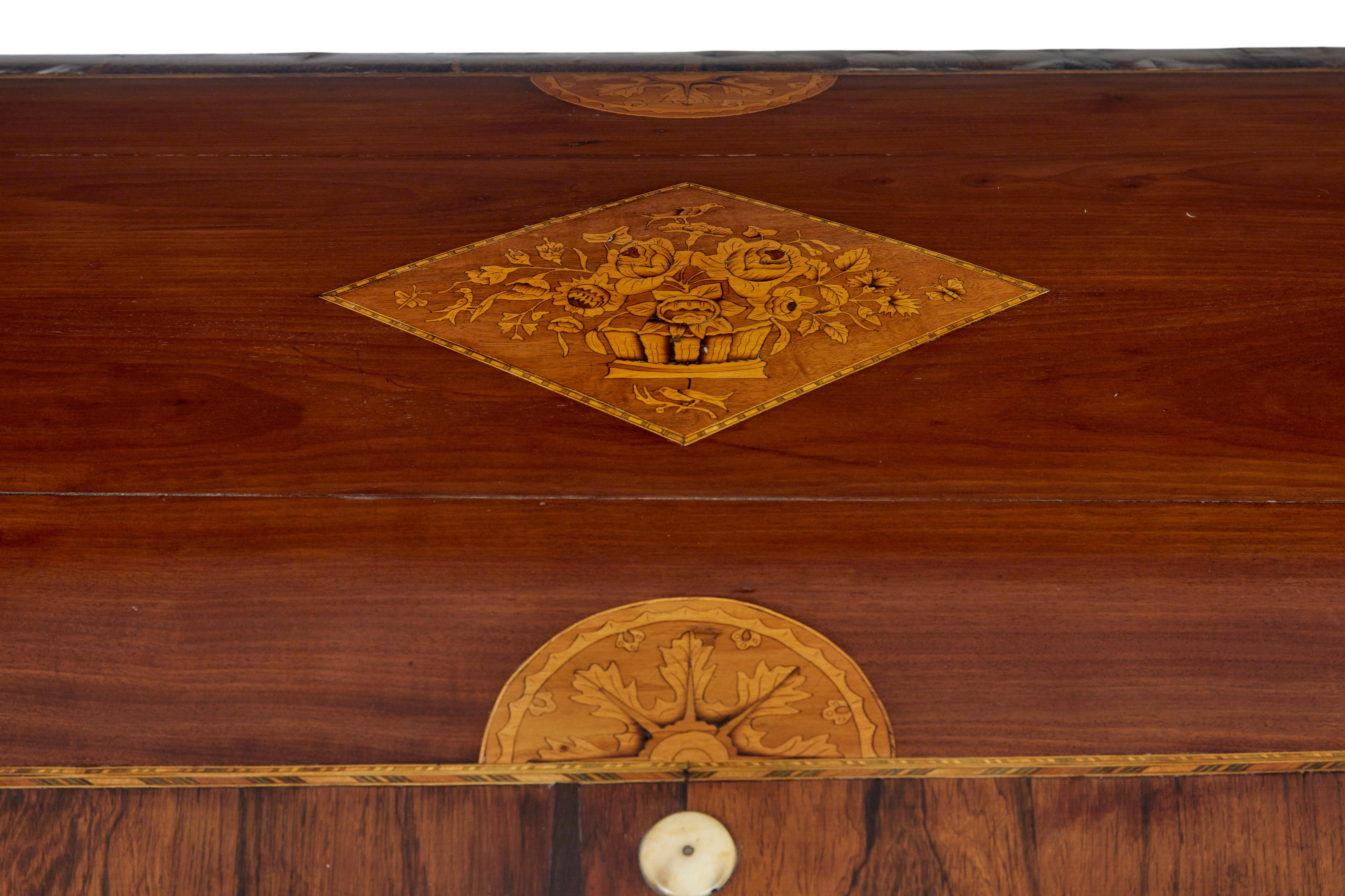 Walnut Mid 19th century profusely inlaid continental walnut dome coffer For Sale