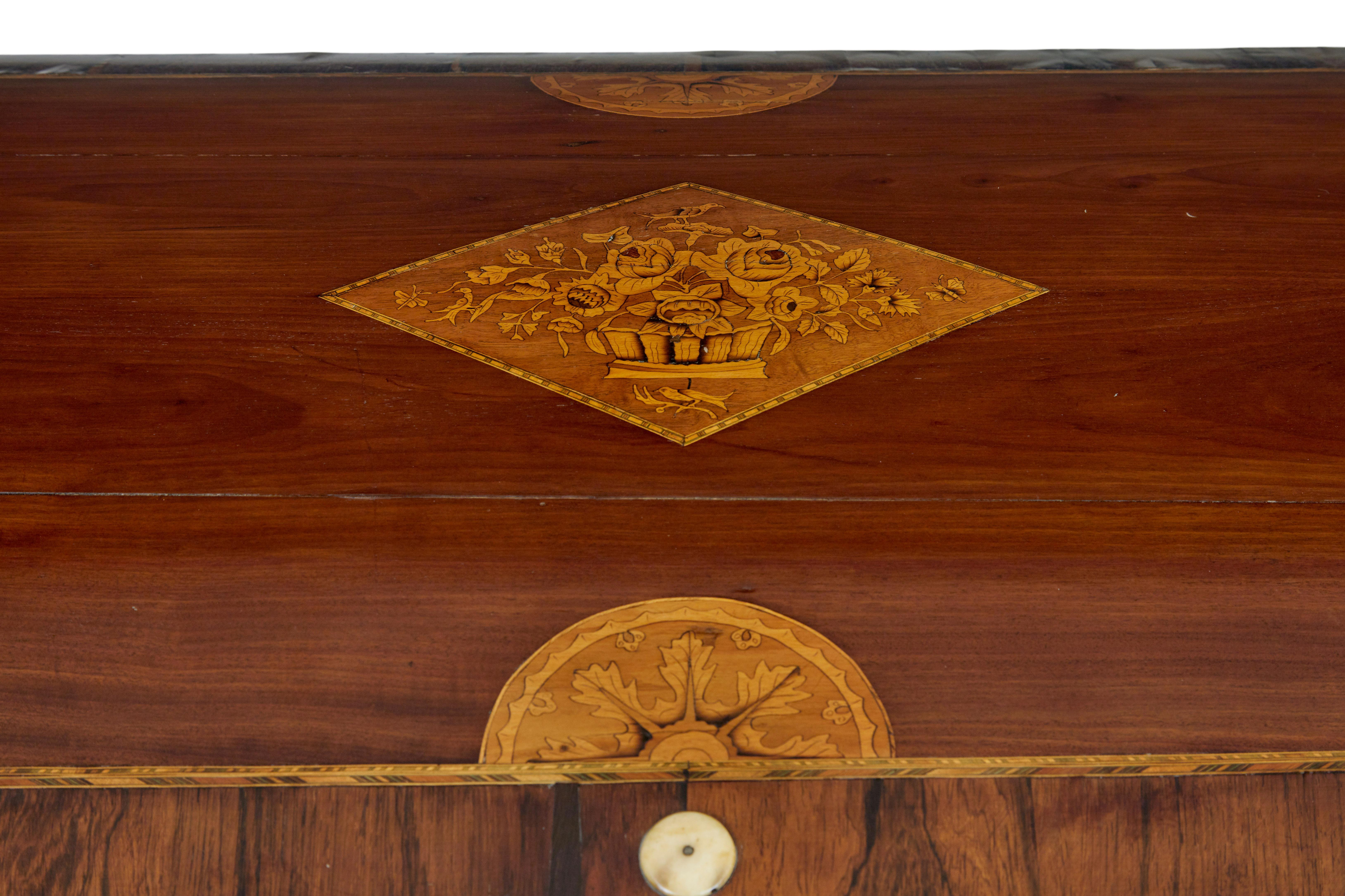 Oak Mid 19th century profusely inlaid continental walnut dome coffer For Sale