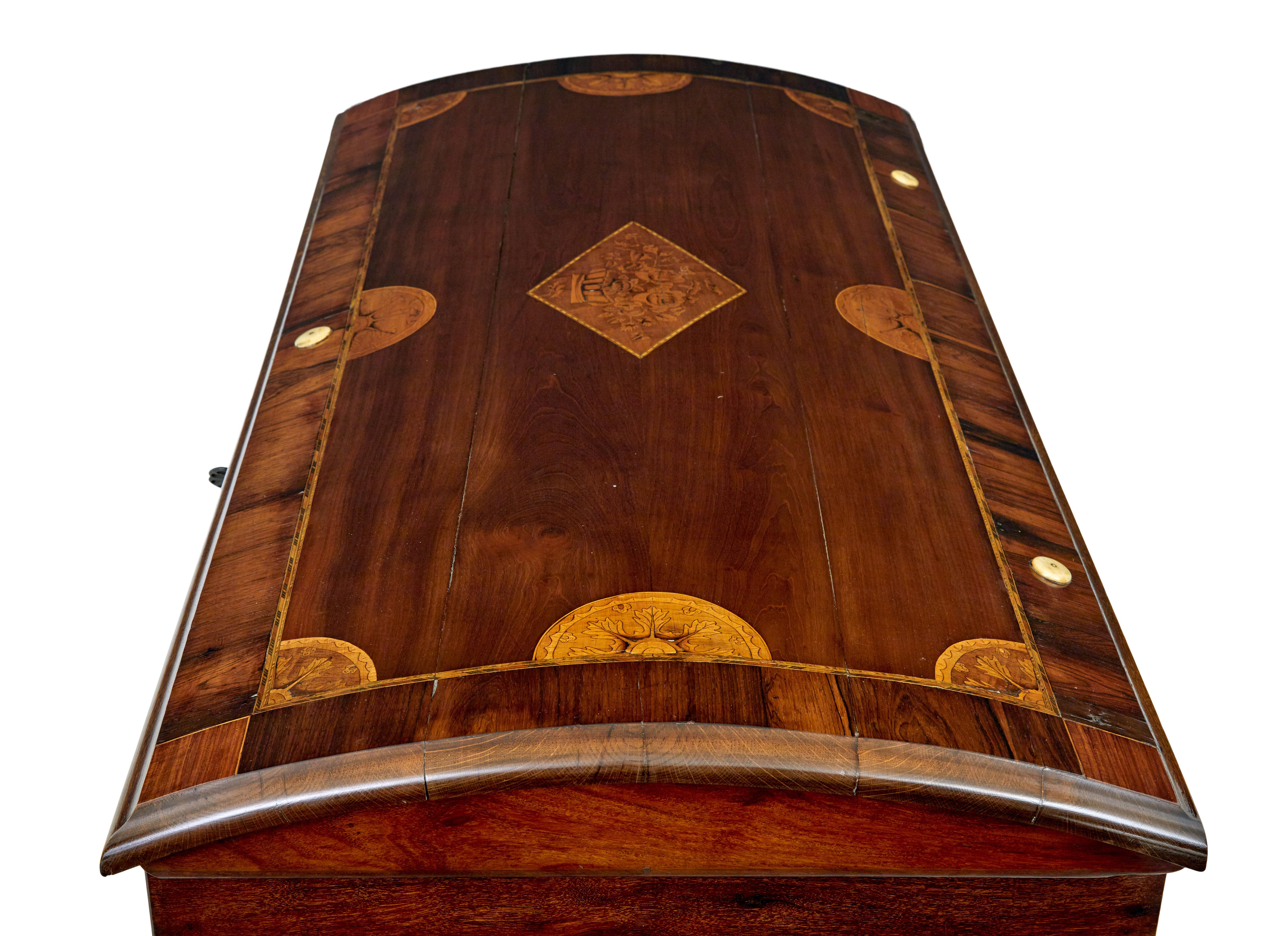 Mid 19th century profusely inlaid continental walnut dome coffer For Sale 1