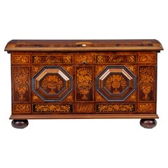 Mid 19th Century profusely inlaid continental walnut dome coffer