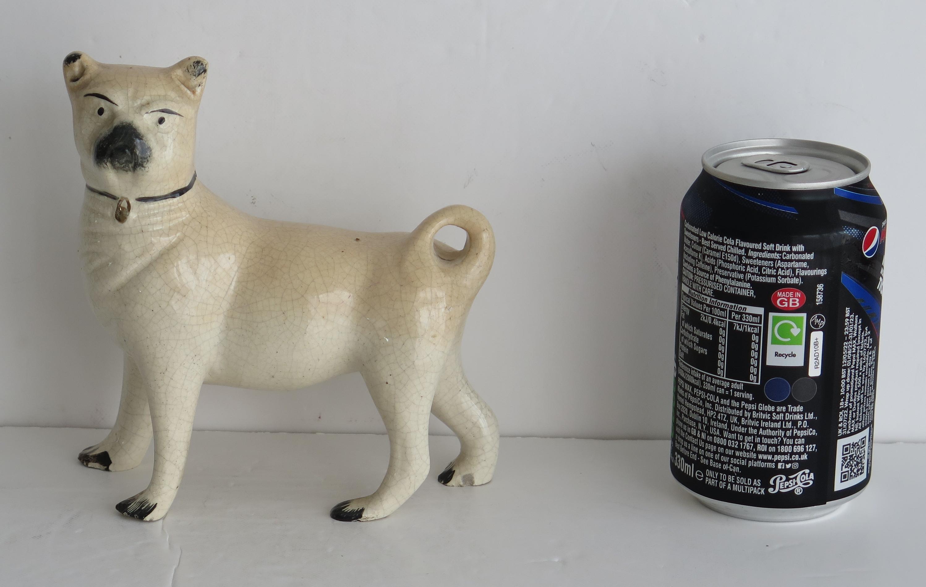 Mid 19th Century Pug Dog Figurine Staffordshire Pottery, English In Good Condition In Lincoln, Lincolnshire