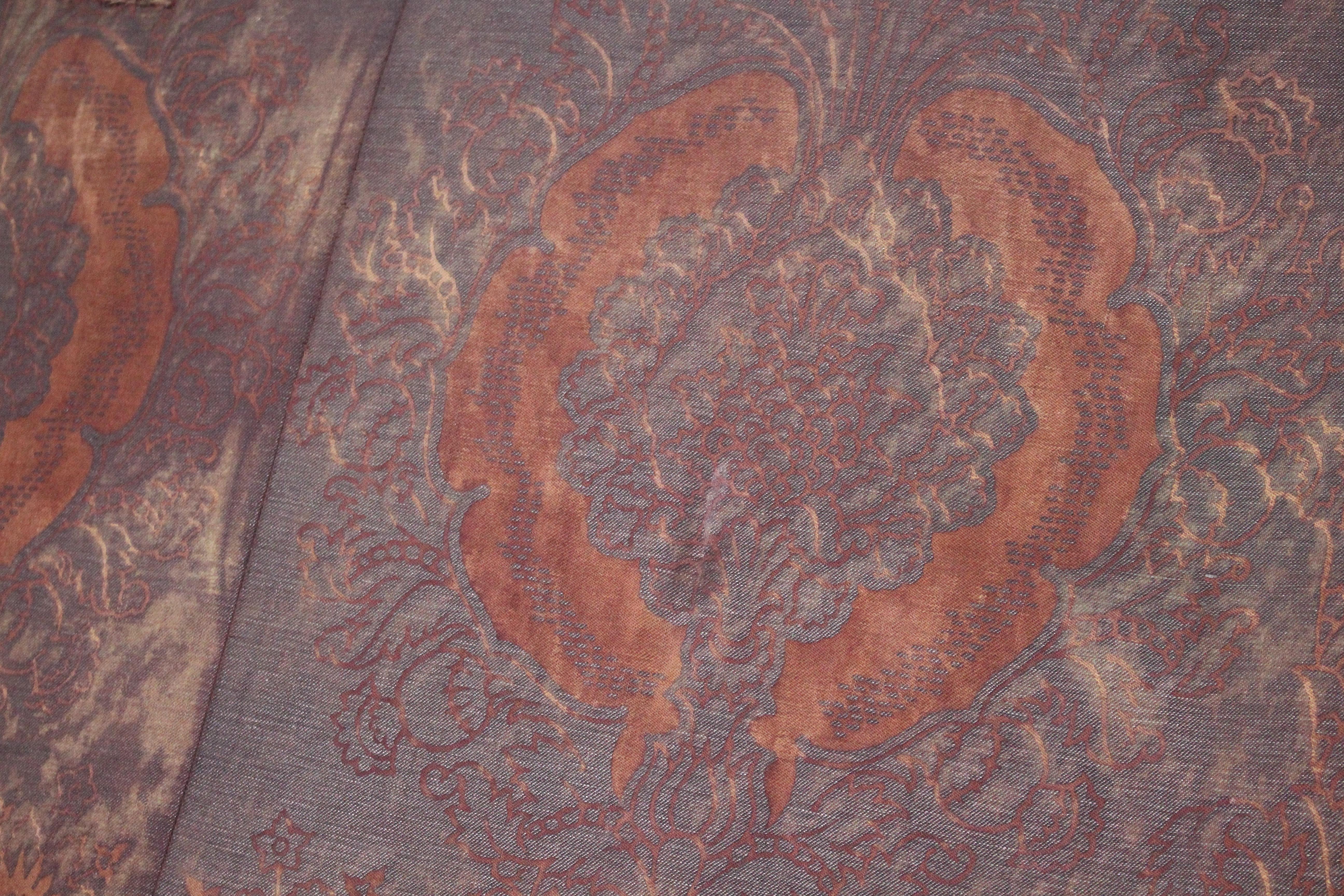 Mid 19th Century Queen Anne Revival High Back Lovers Settee Batik Resist For Sale 5