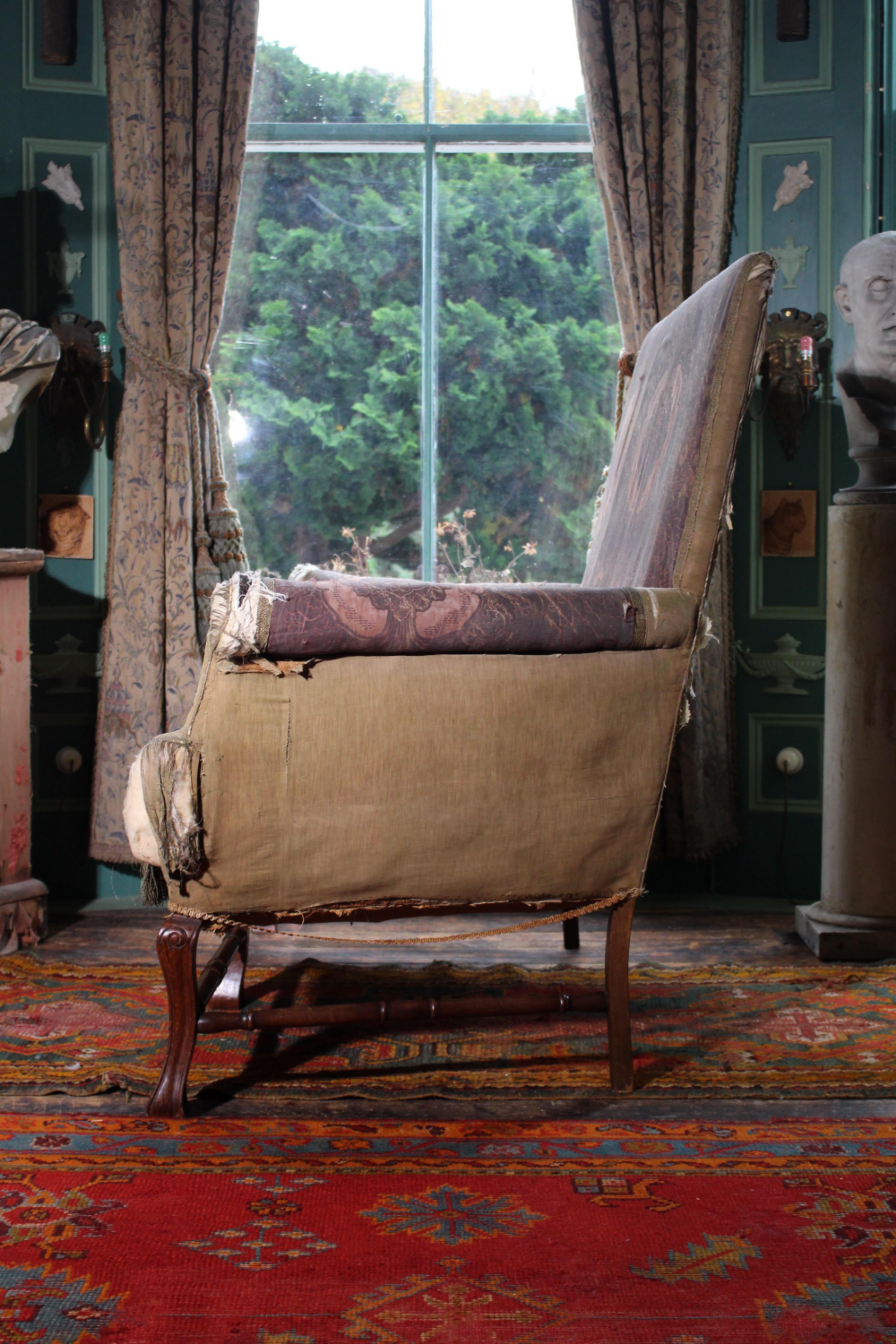 Mid 19th Century Queen Anne Revival High Back Lovers Settee Batik Resist For Sale 10