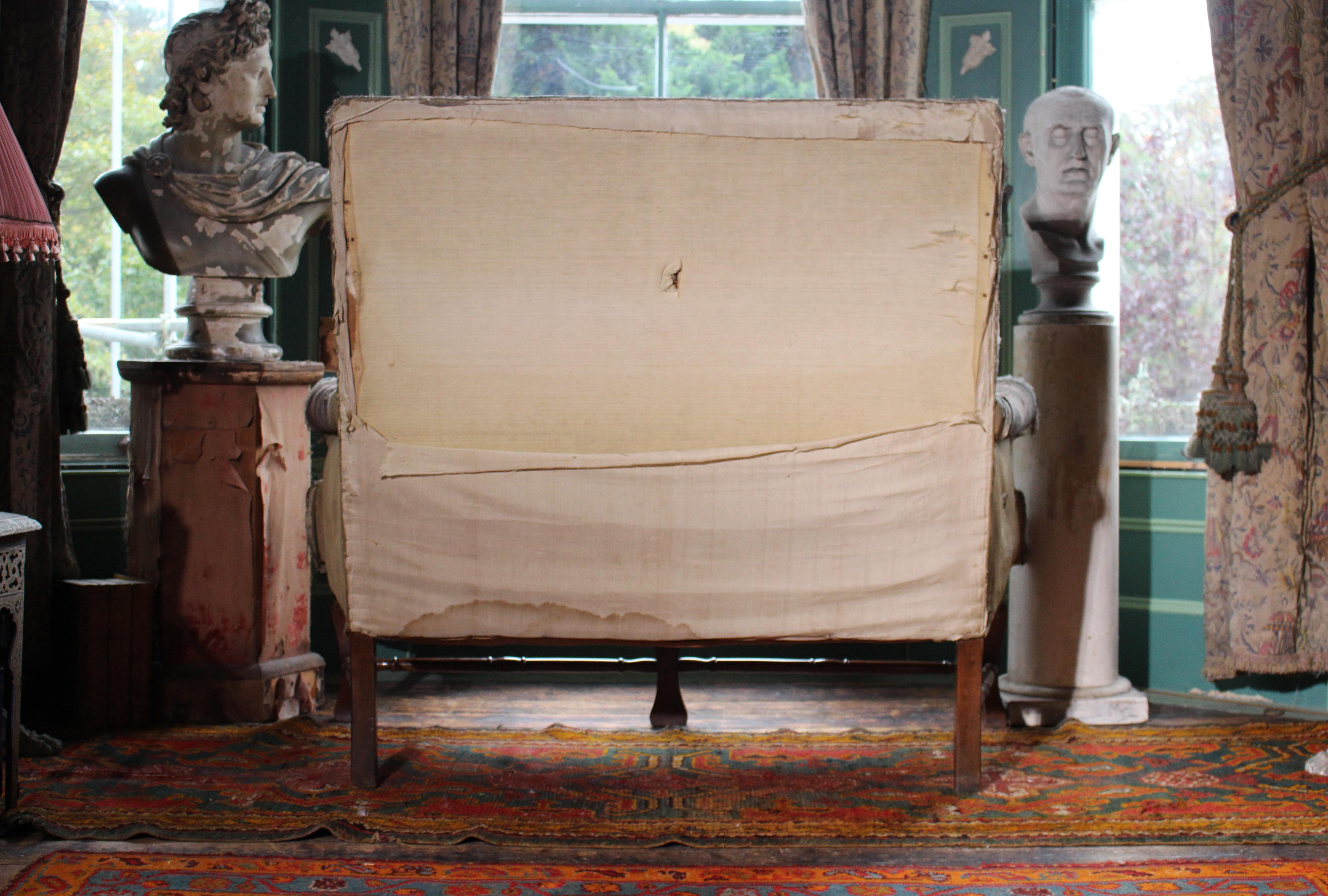 Mid 19th Century Queen Anne Revival High Back Lovers Settee Batik Resist For Sale 11