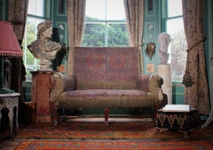 Mid 19th Century Queen Anne Revival High Back Lovers Settee Batik Resist