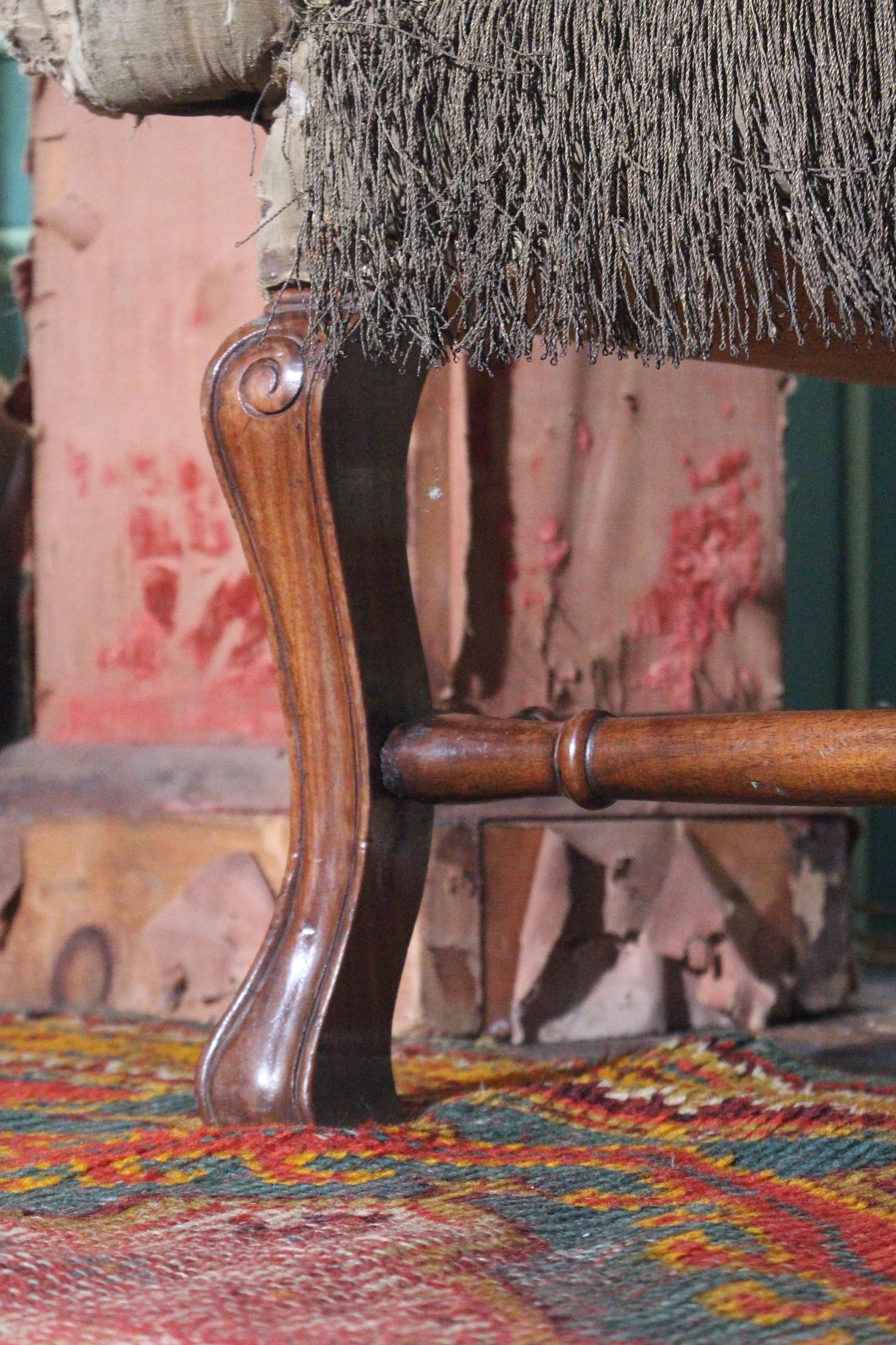 Mid 19th Century Queen Anne Revival High Back Lovers Settee Batik Resist For Sale 2