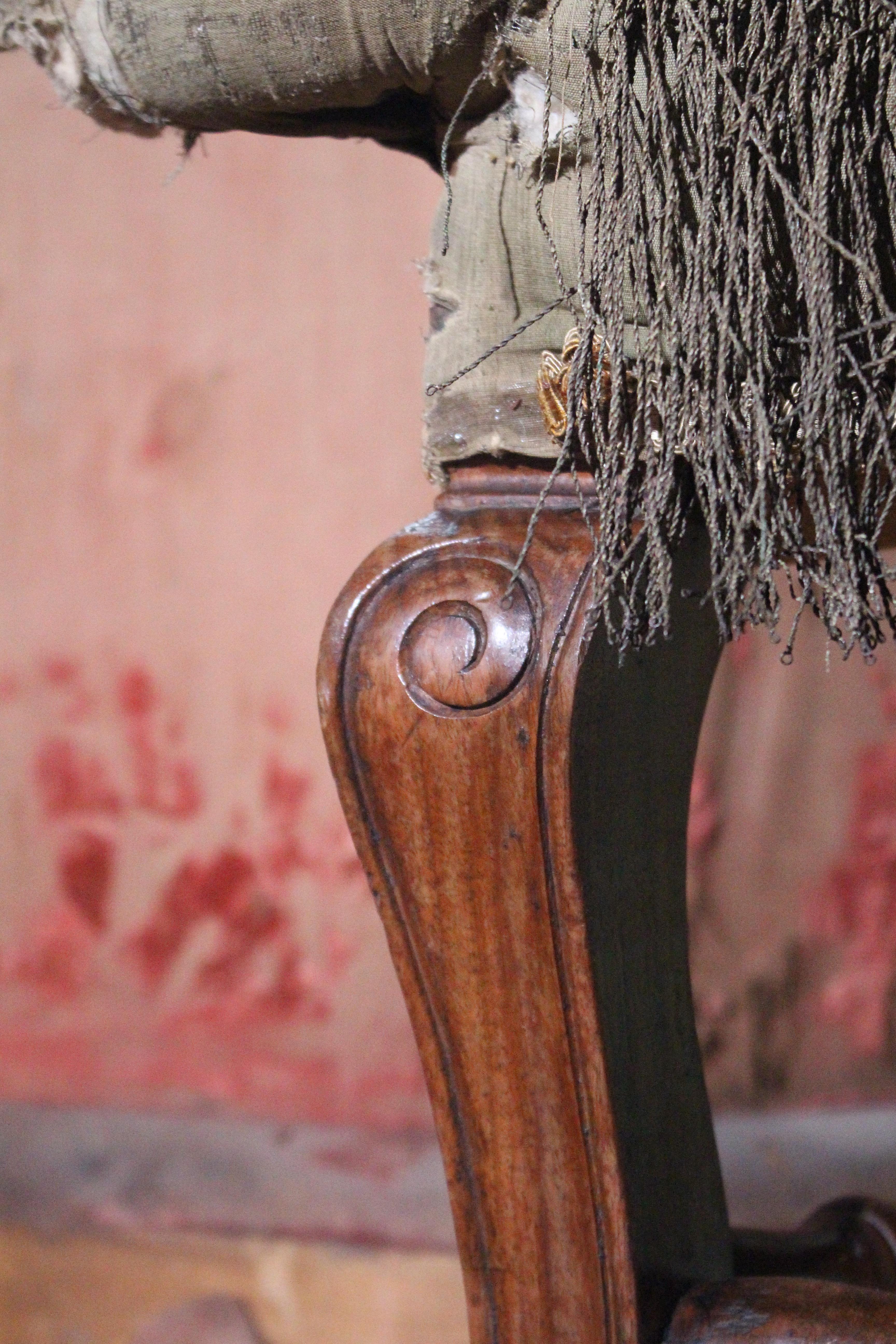 Mid 19th Century Queen Anne Revival High Back Lovers Settee Batik Resist For Sale 3