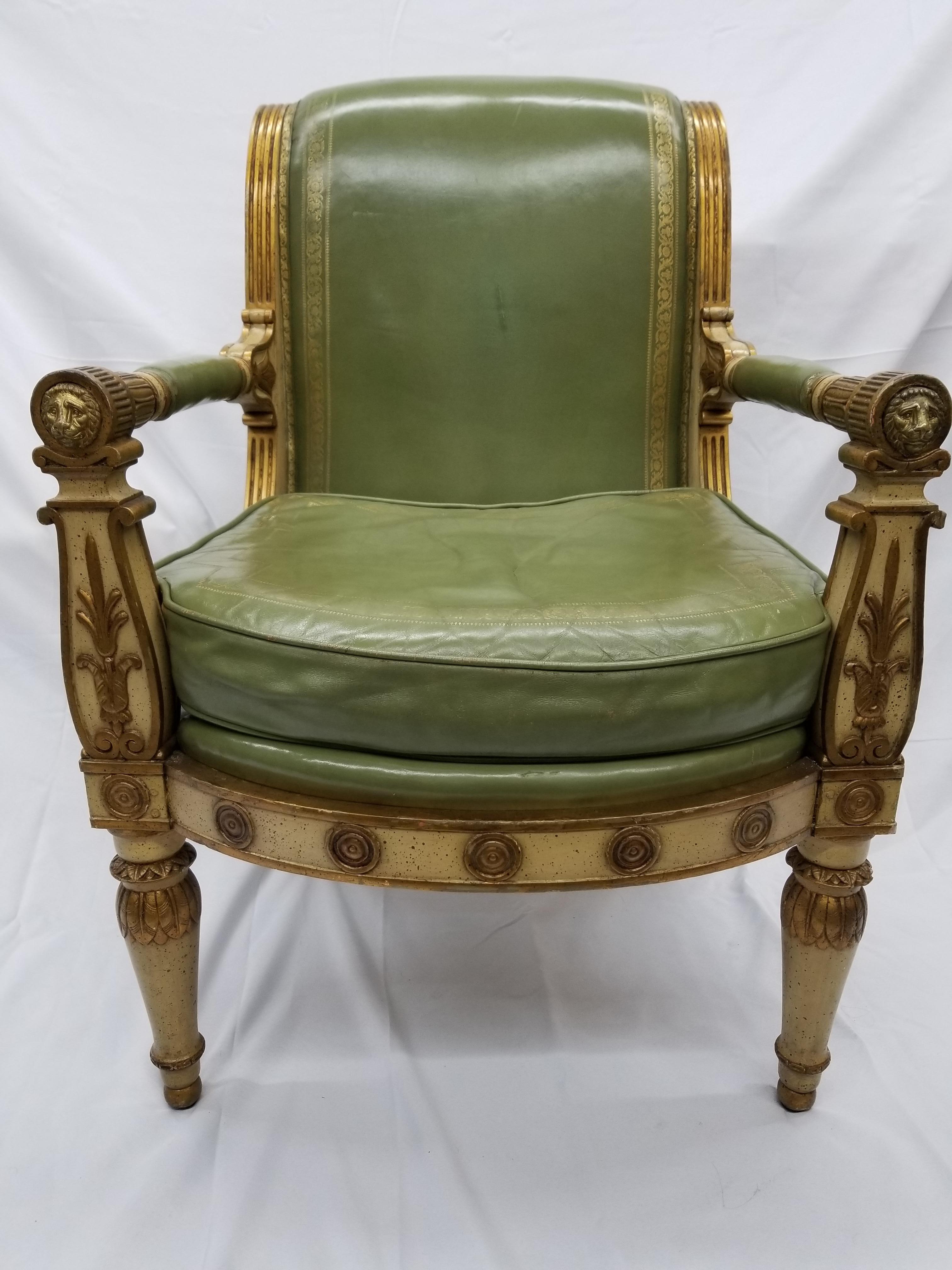 Mid-20th Century Mid 19th Century Queen Anne Royal Throne Gilt & Leather Set of 12 Armchairs For Sale