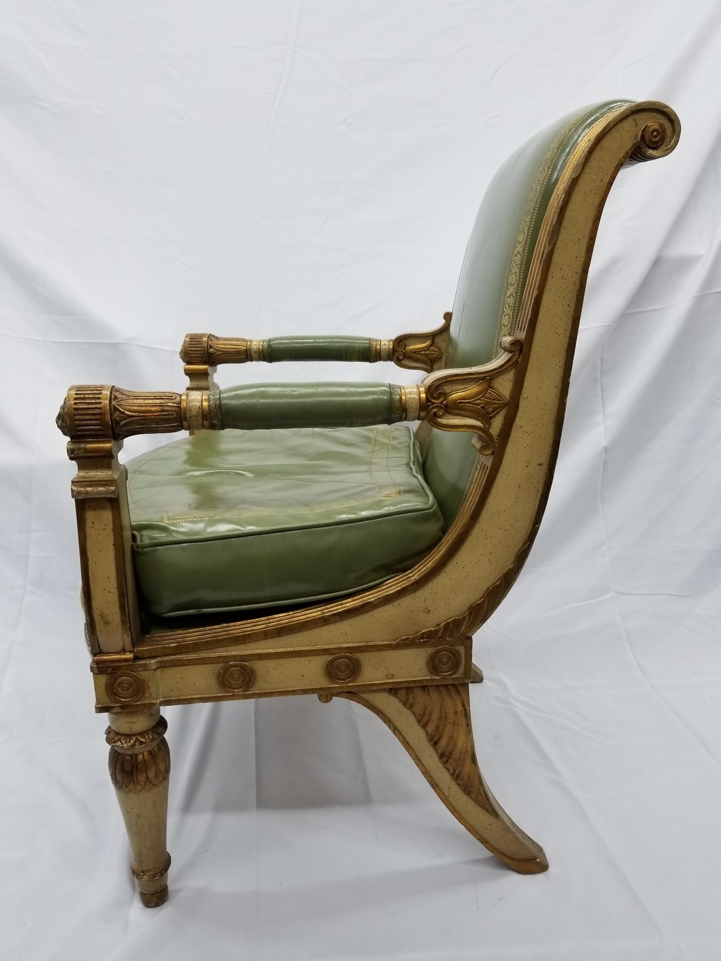 Mid 19th Century Queen Anne Royal Throne Gilt & Leather Set of 12 Armchairs For Sale 1