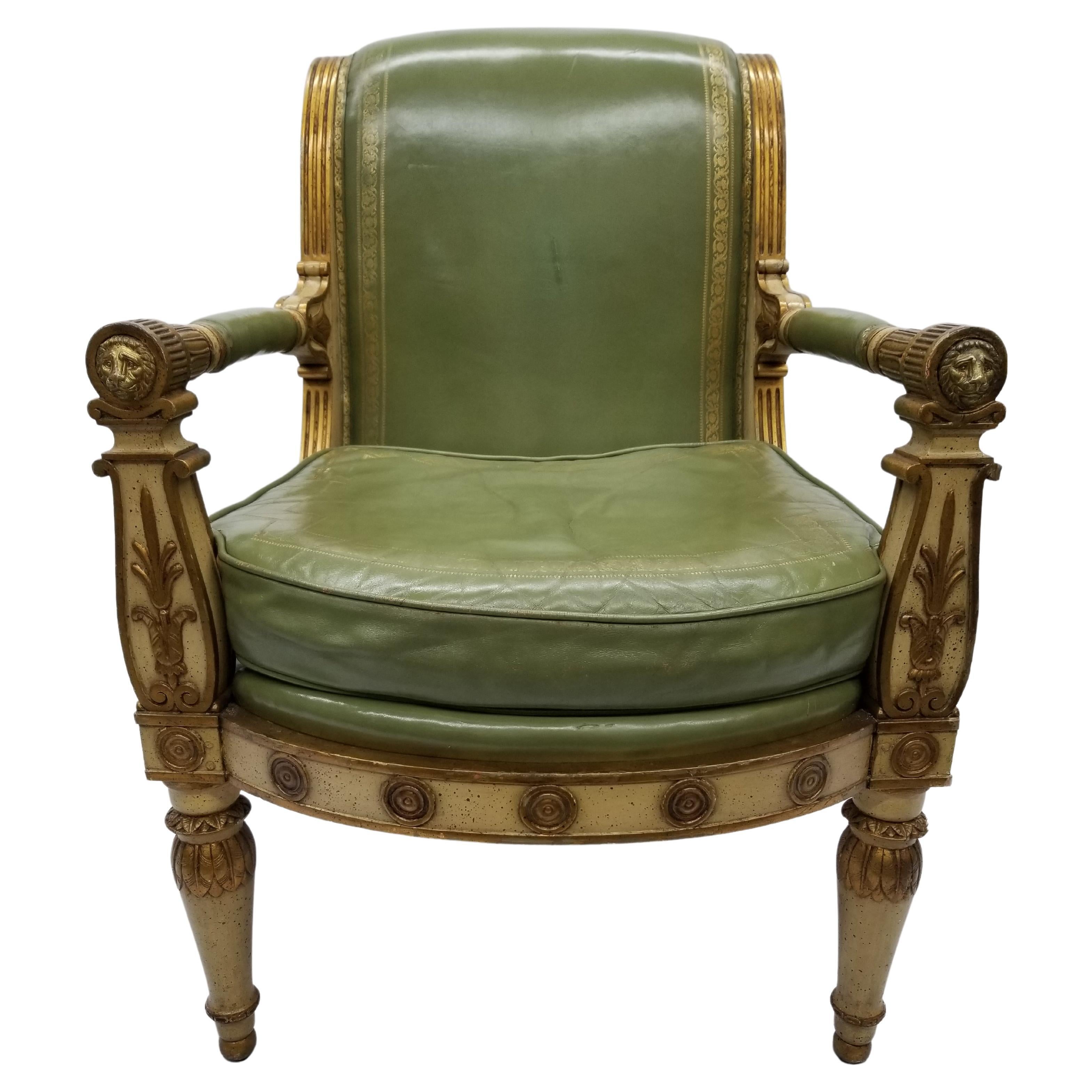 Mid 19th Century Queen Anne Royal Throne Gilt & Leather Set of 12 Armchairs For Sale