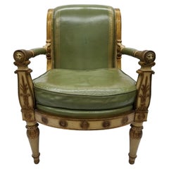 Mid 19th Century Queen Anne Royal Throne Gilt & Leather Set of 12 Armchairs