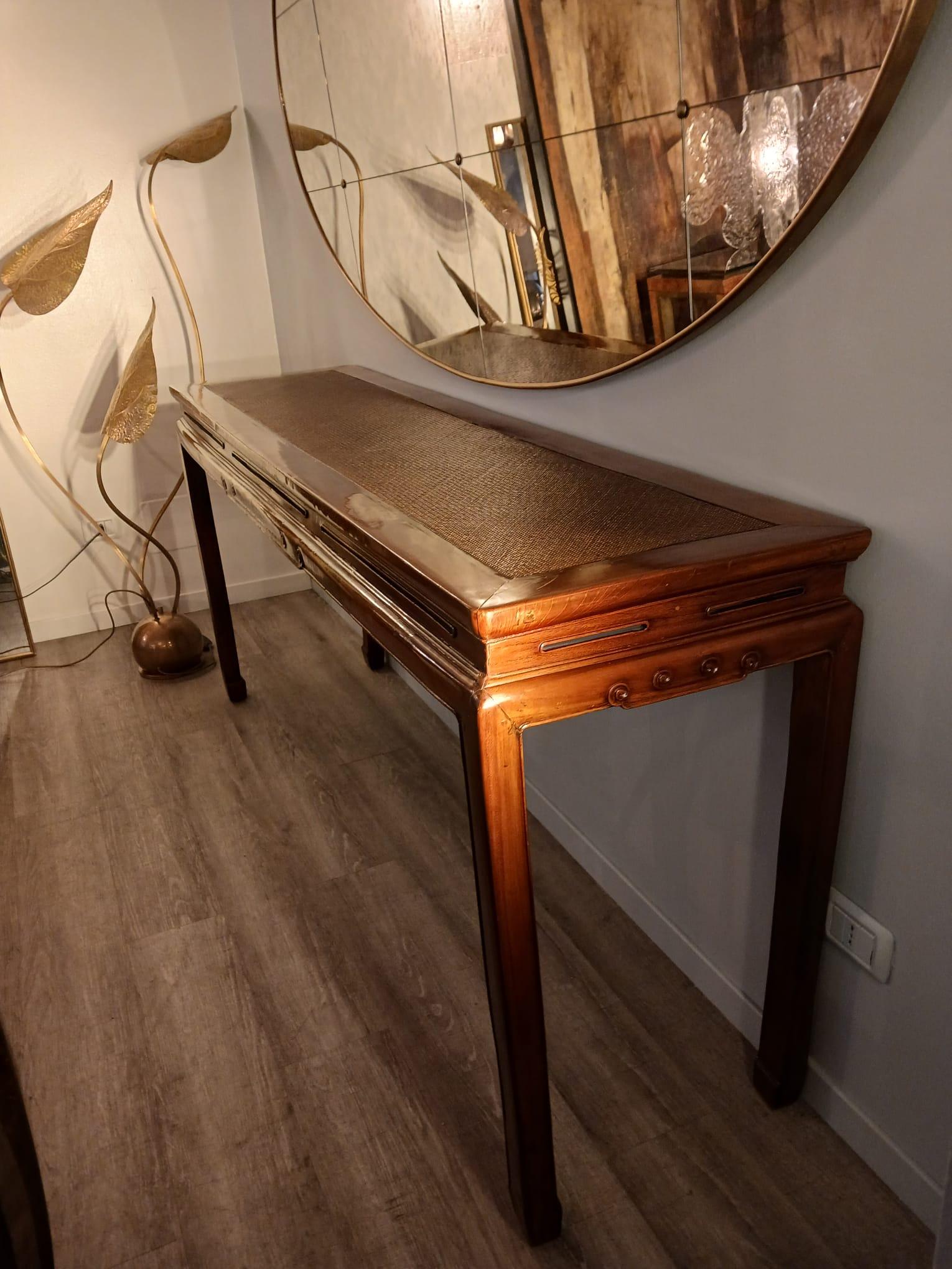 Bamboo Mid-19th Century, Rattan and  Mahogany Chinese Consolle