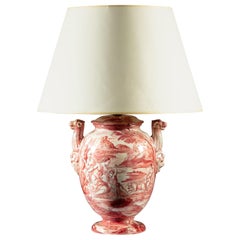 Mid-19th Century Red and White Porcelain Italian Table Lamp