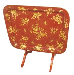 Mid-19th Century Red English Papier Mâché Tray Table on Stand