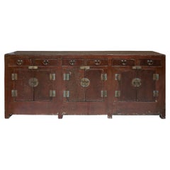 Antique Mid-19th Century Red Lacquered Sideboard from Shanxi, China