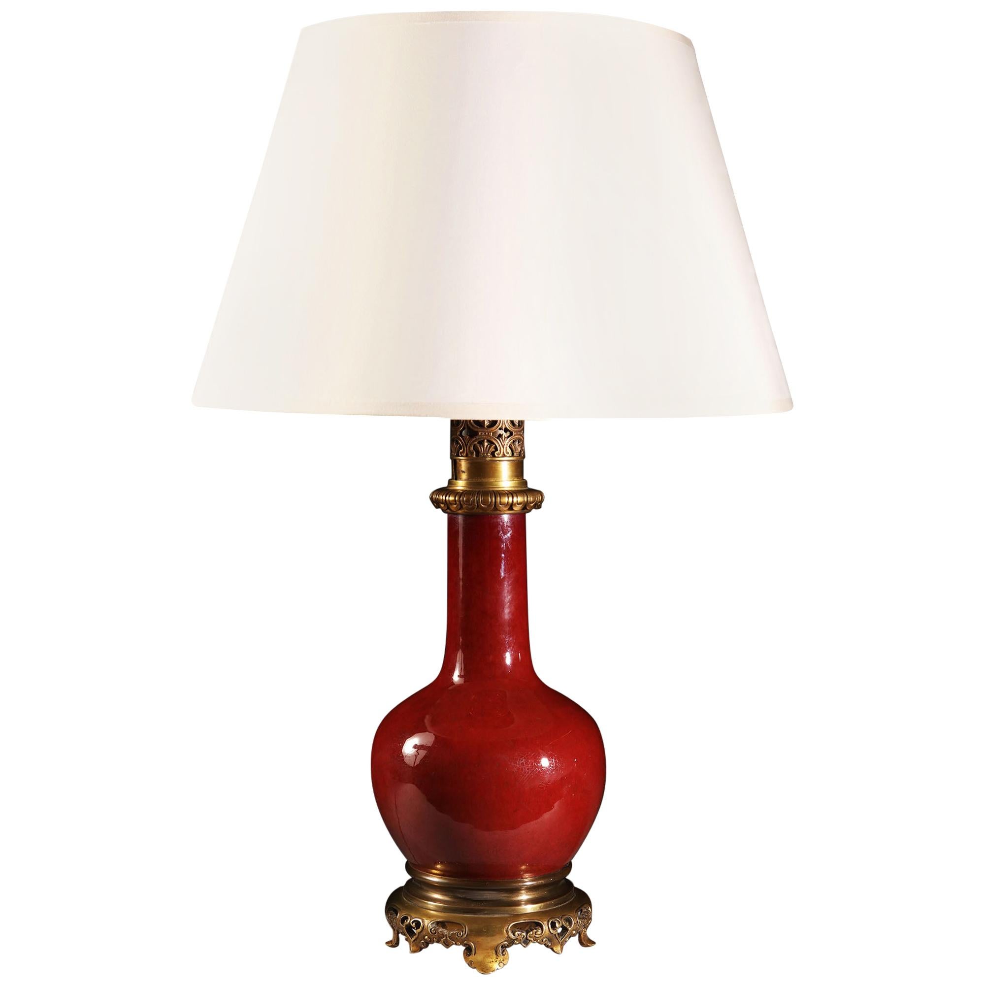 Mid-19th Century Red Sang De Boeuf Vase as a Table Lamp with Brass Mounts