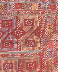 Antique Red Turkish Jajim Flat-Weave Rug, Mid-19th Century