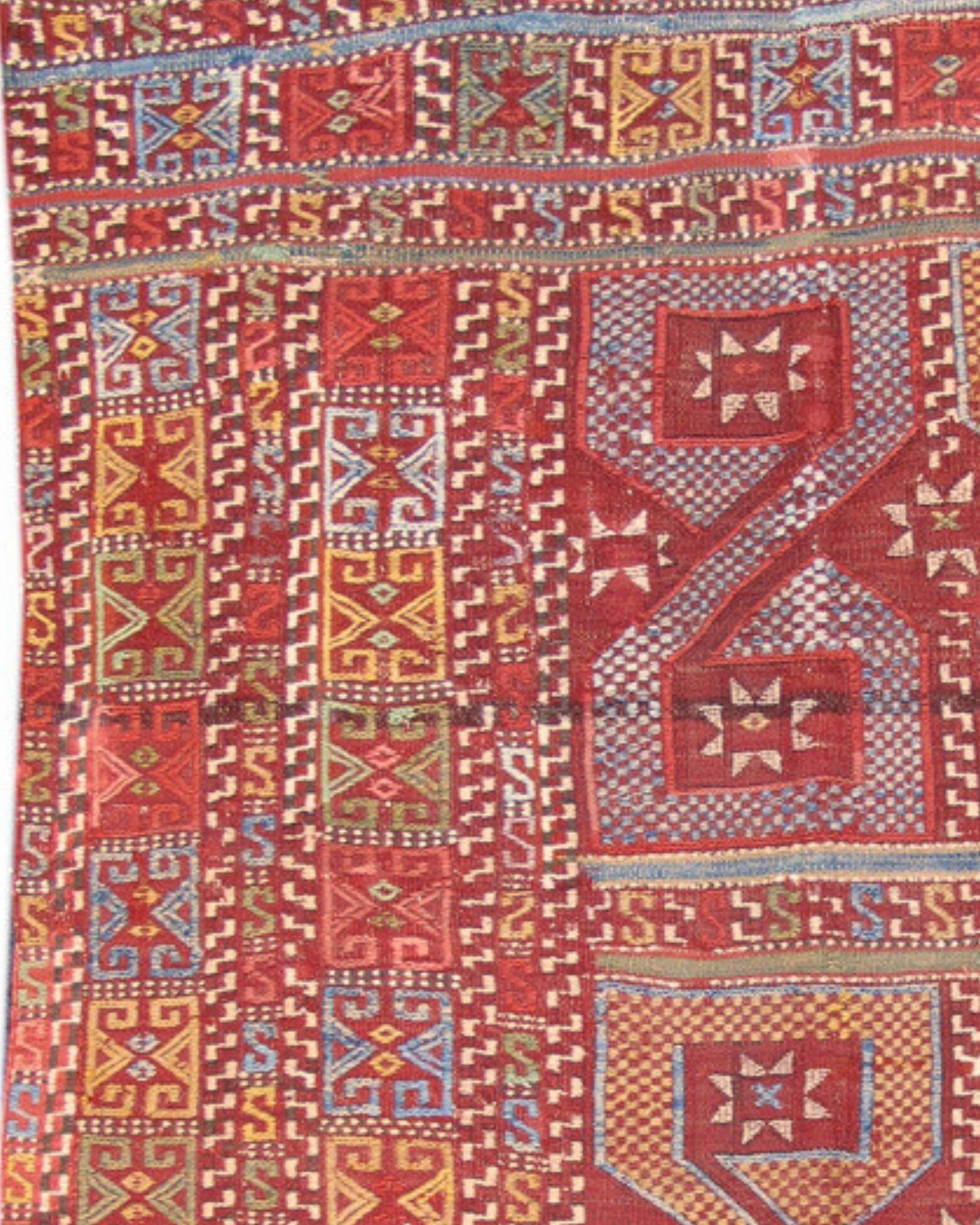 Hand-Woven Antique Red Turkish Jajim Flat-Weave Rug, Mid-19th Century  For Sale