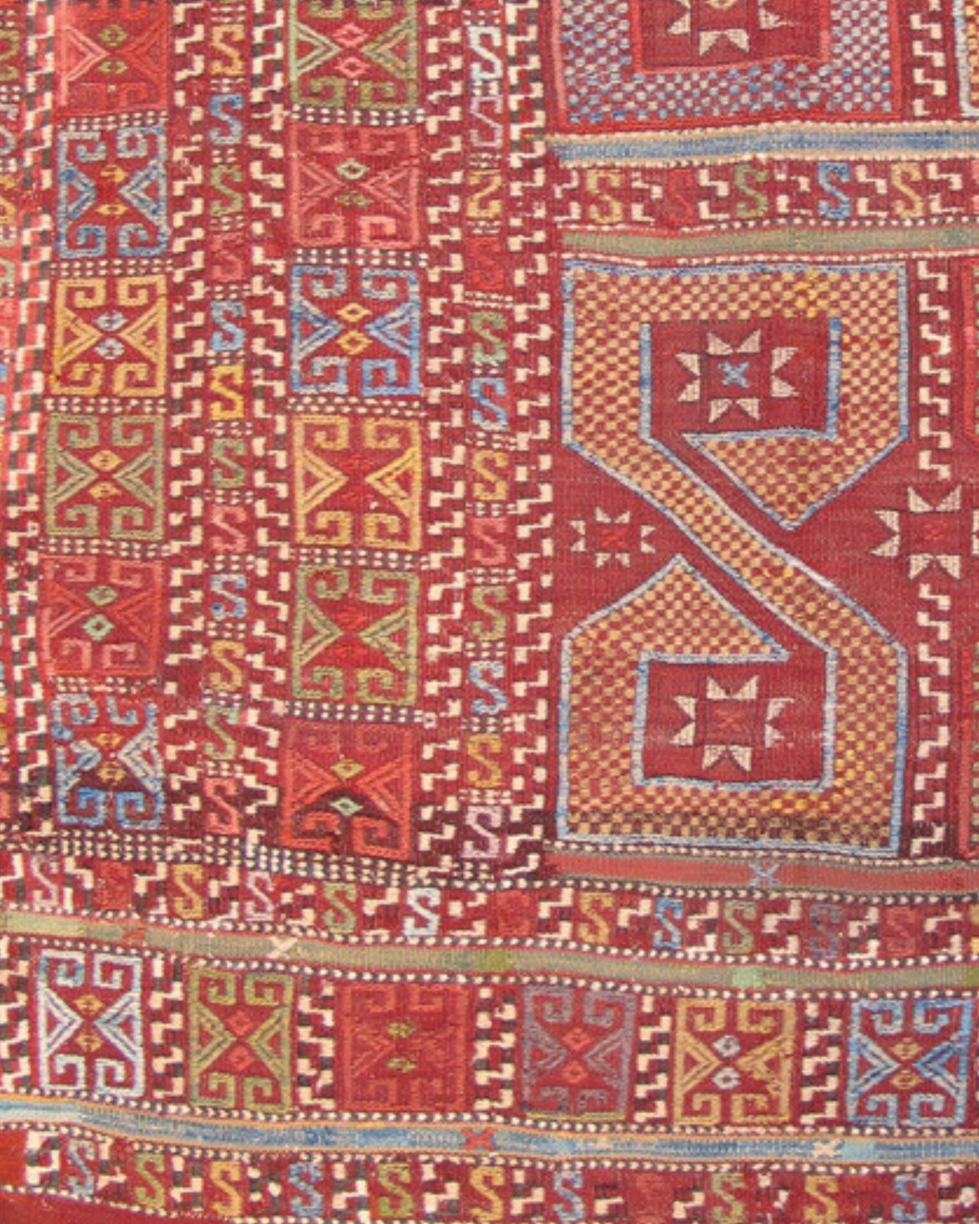 Antiker roter türkischer Jajim Flachgewebe-Teppich, Mitte des 19. Jahrhunderts  (Handgewebt) im Angebot