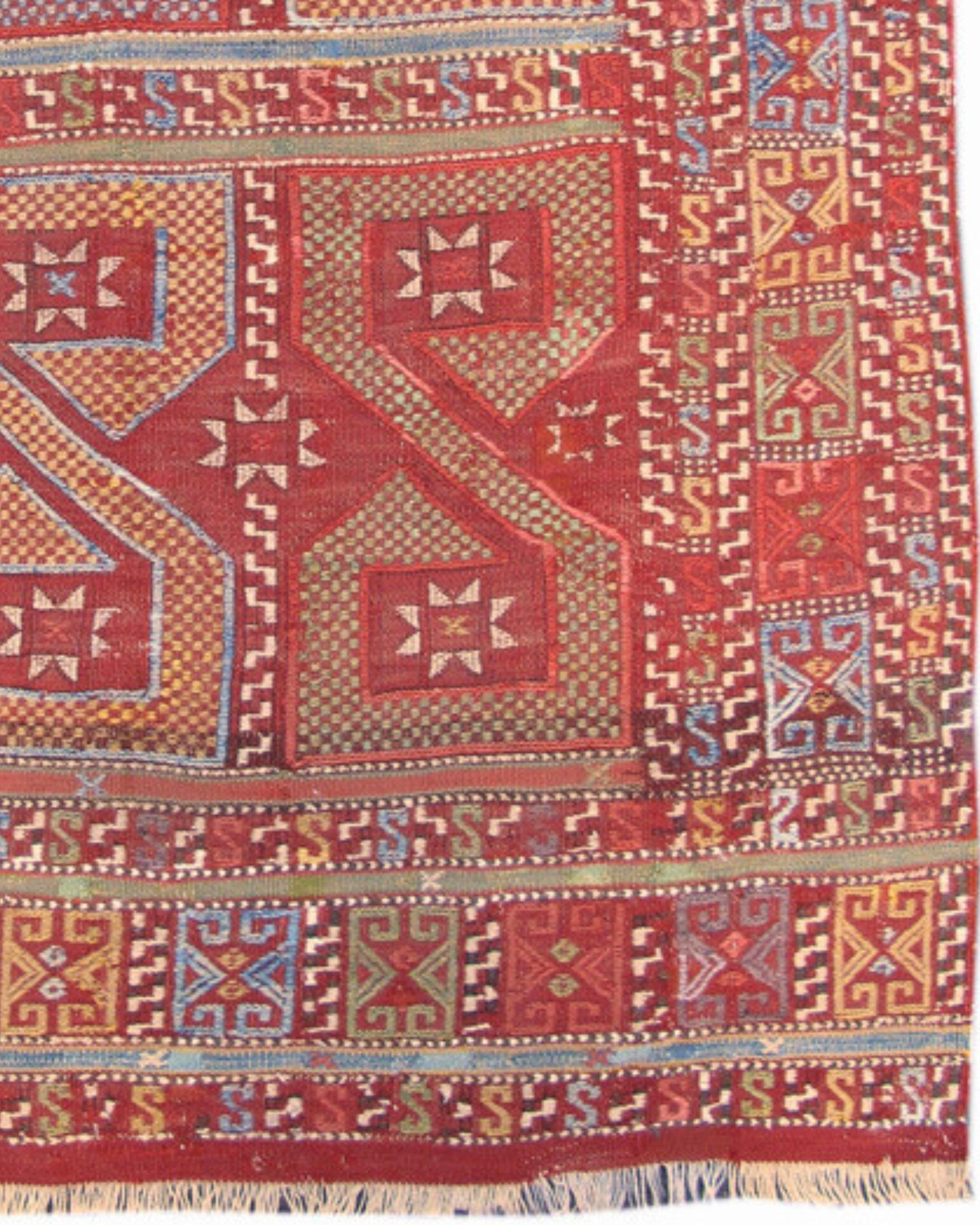 Antiker roter türkischer Jajim Flachgewebe-Teppich, Mitte des 19. Jahrhunderts  im Zustand „Hervorragend“ im Angebot in San Francisco, CA