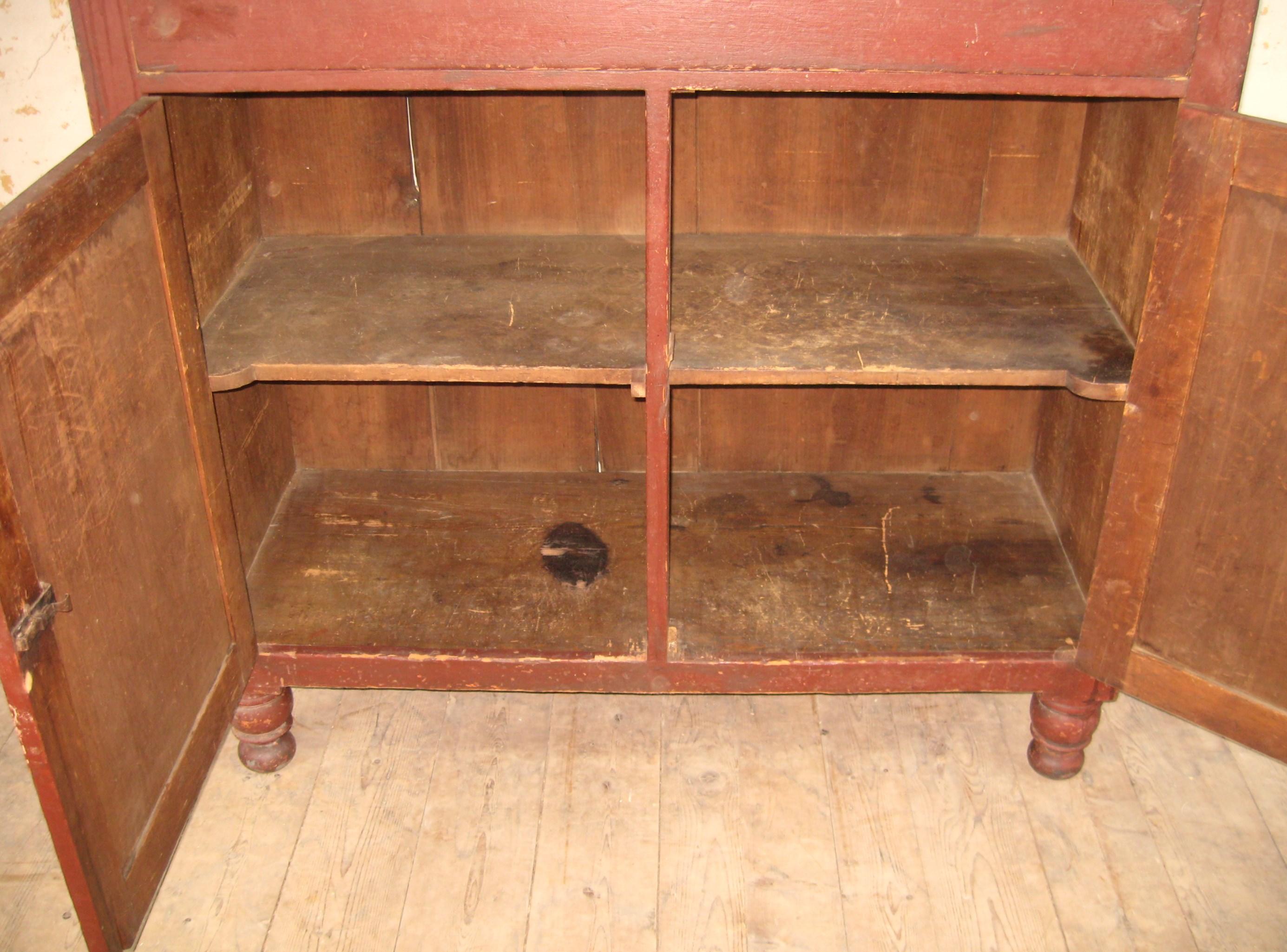 Wood Mid 19th century Red wash/paint primitive Jelly Cupboard For Sale