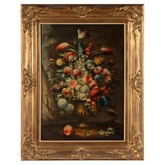 Mid 19th Century Renaissance Style Oil Painting Flower Stll Life