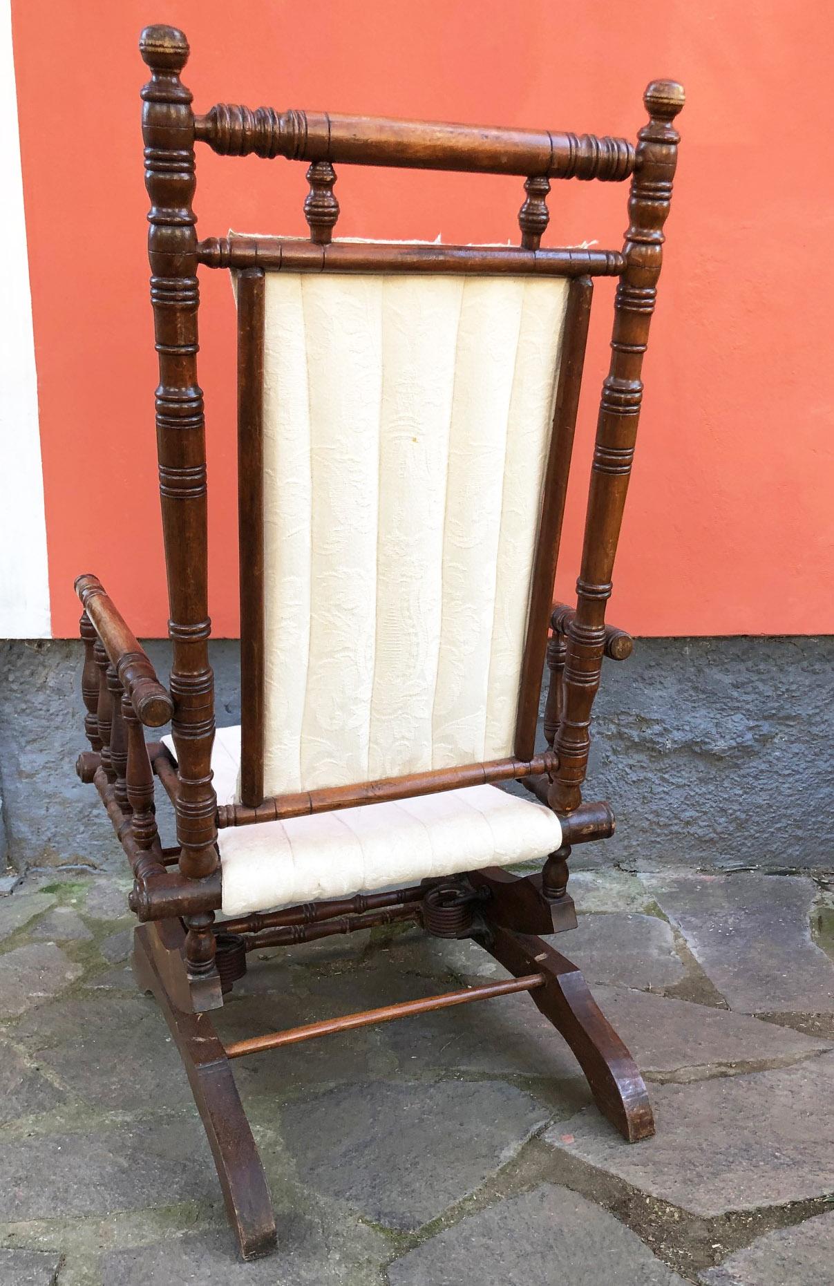 Italian Mid-19th Century Rocking Chair in Solid Walnut 