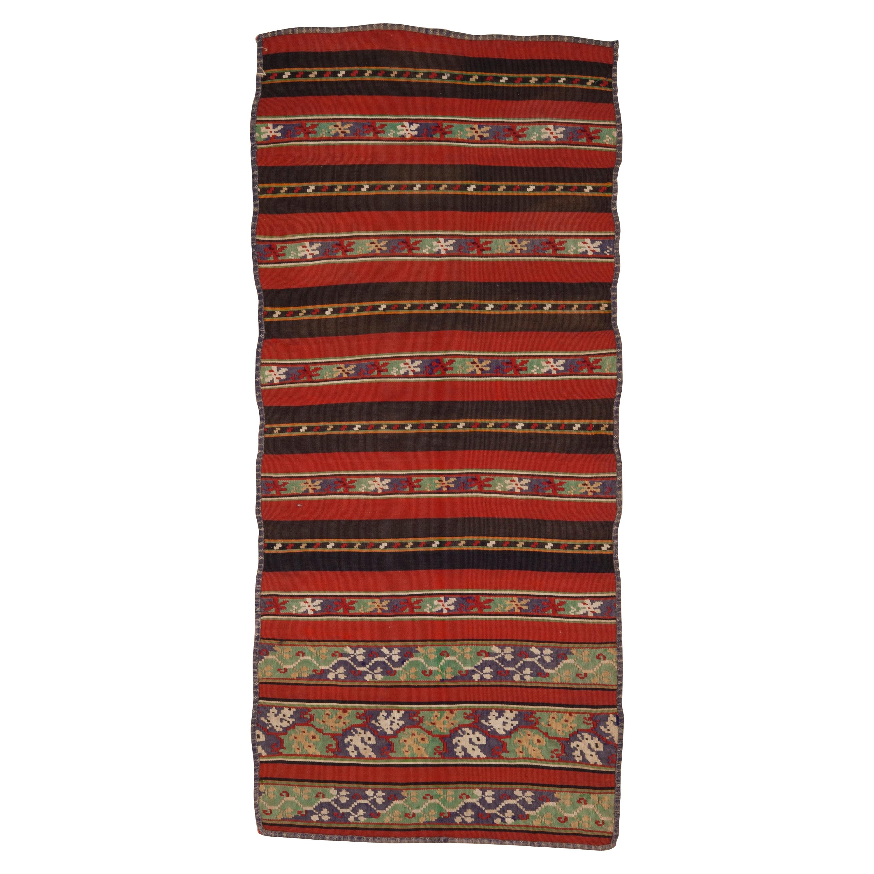 Mid-19th Century Romanian Wool Tapestry Woven Long Striped Apron For Sale