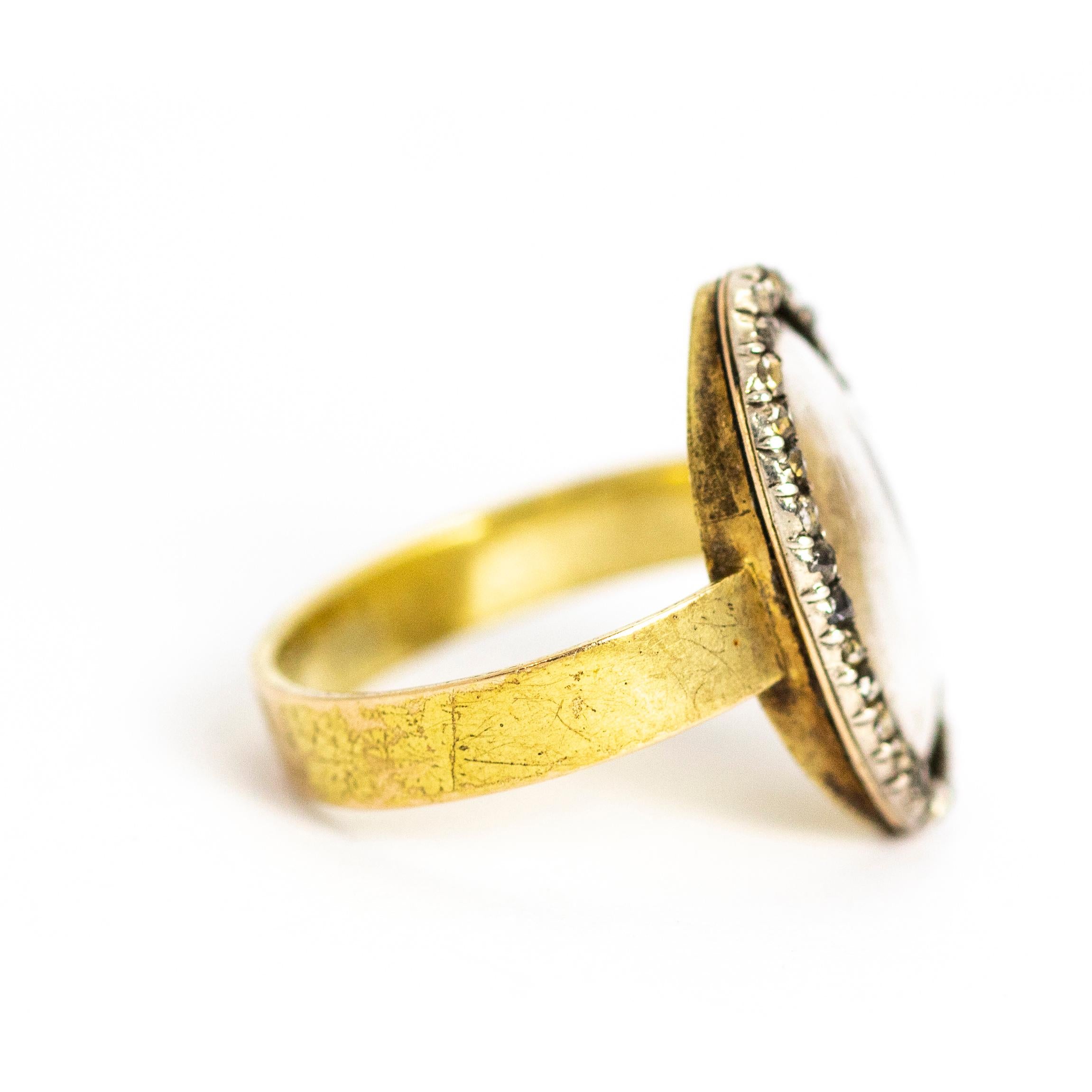 Women's or Men's Mid-19th Century Rose Cut Diamond and Hair 15 Carat Gold Ring