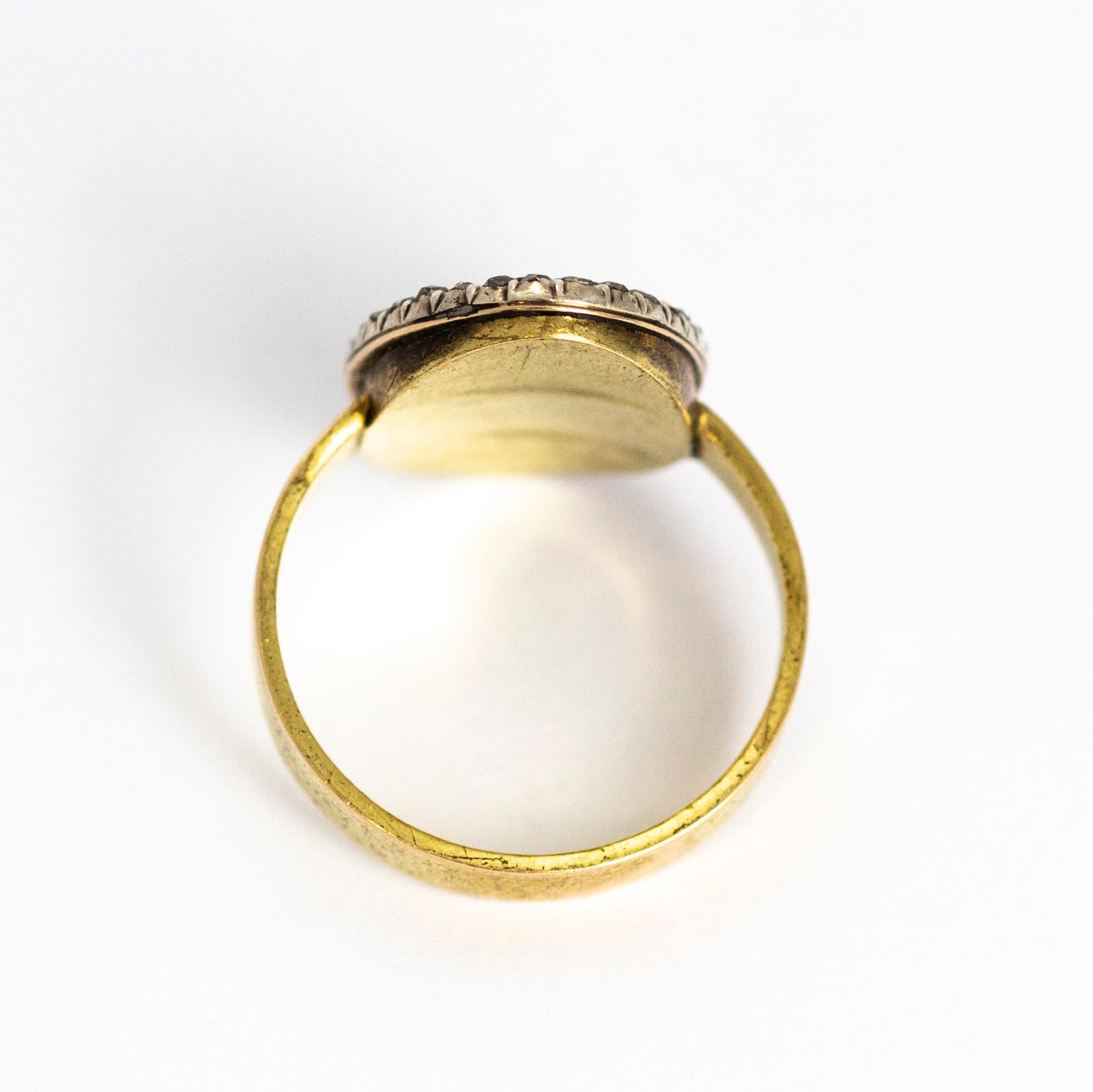 Mid-19th Century Rose Cut Diamond and Hair 15 Carat Gold Ring 2