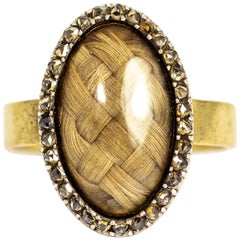 Mid-19th Century Rose Cut Diamond and Hair 15 Carat Gold Ring