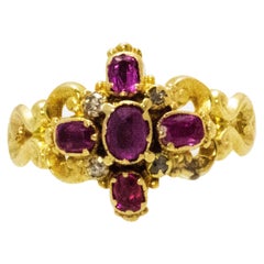 Mid-19th Century Ruby Diamond and 18 Carat Gold Cluster Ring Mid-19th Century Ruby Diamond and 18 Carat Gold Cluster Ring