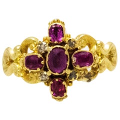 Mid-19th Century Ruby Diamond and 18 Carat Gold Locket Back Ring
