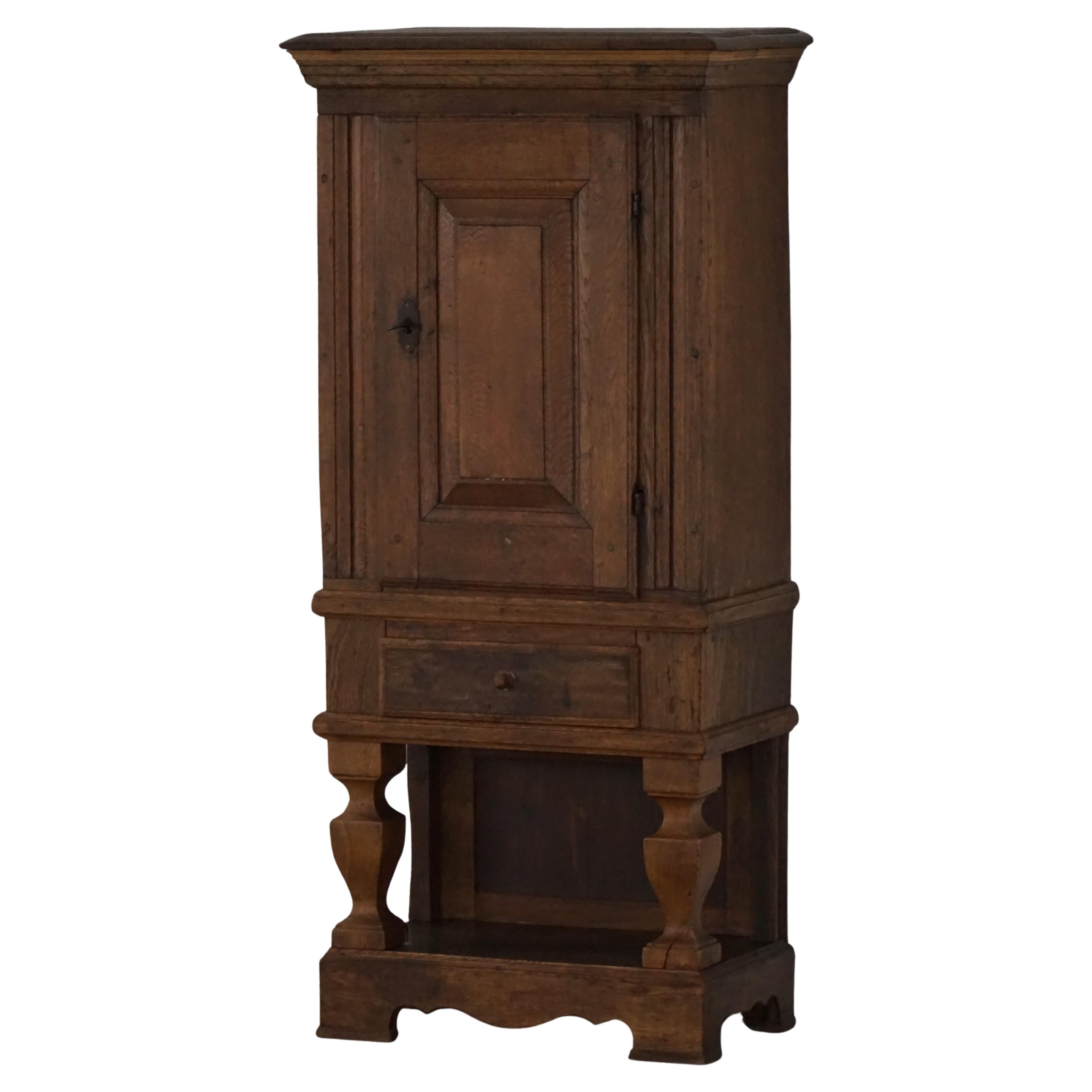 Mid 19th Century, Rustic French Solid Oak Cabinet with Paneled Door, Baroque