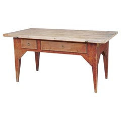 Used Mid 19th century rustic hand painted pine kitchen table