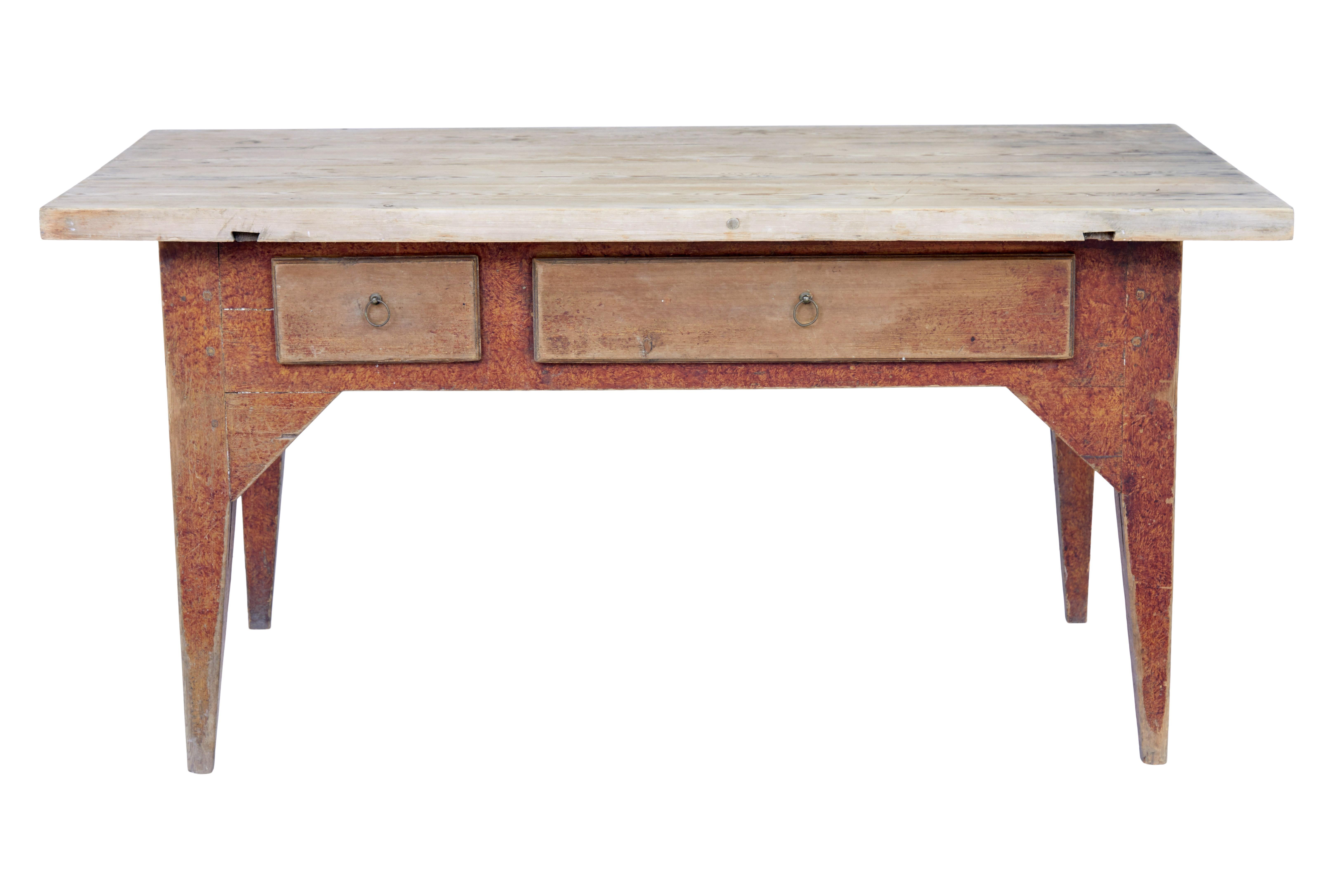 Mid 19th Century Rustic Painted Pine Kitchen Table For Sale at 1stDibs