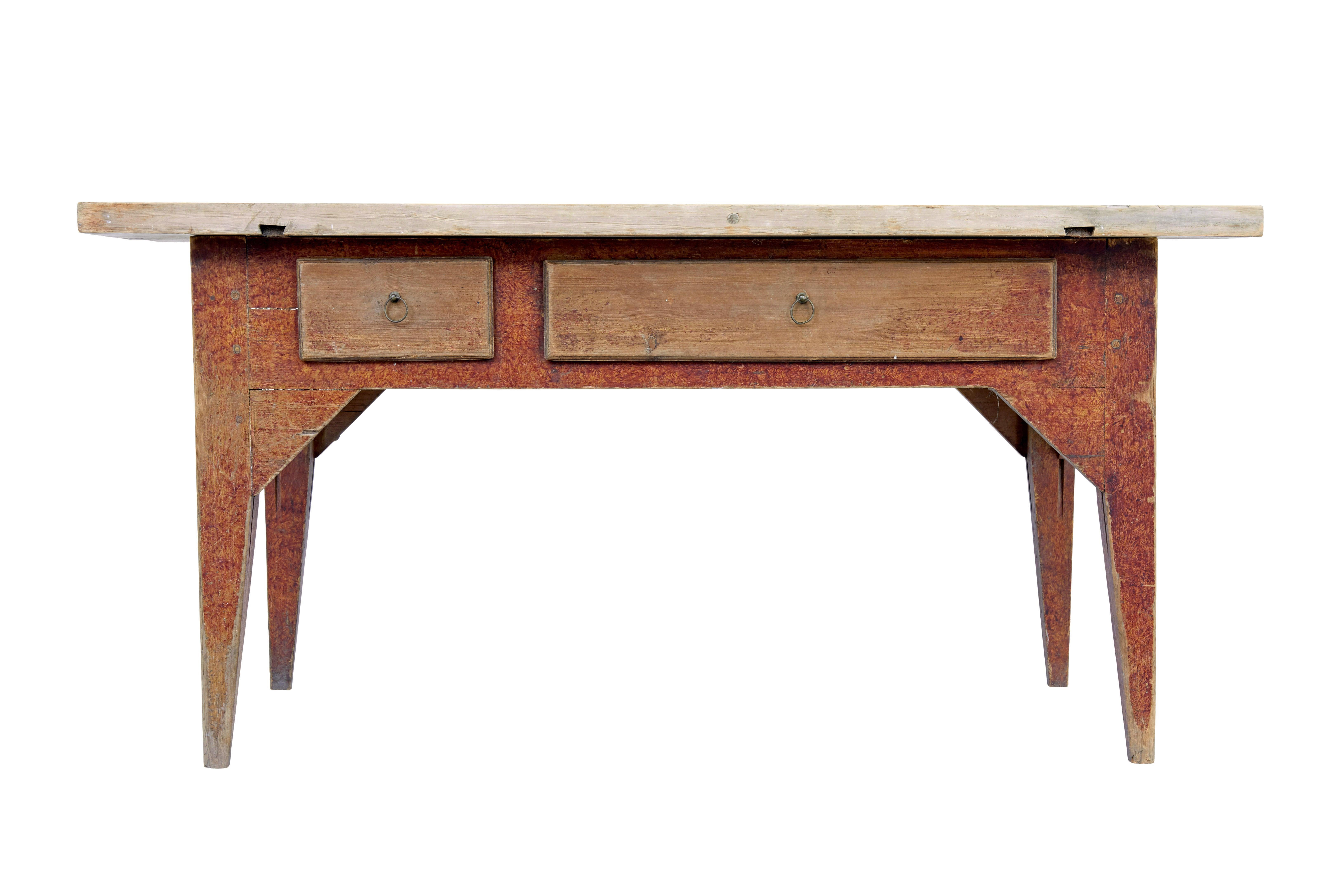 Swedish Mid 19th Century rustic painted pine kitchen table For Sale