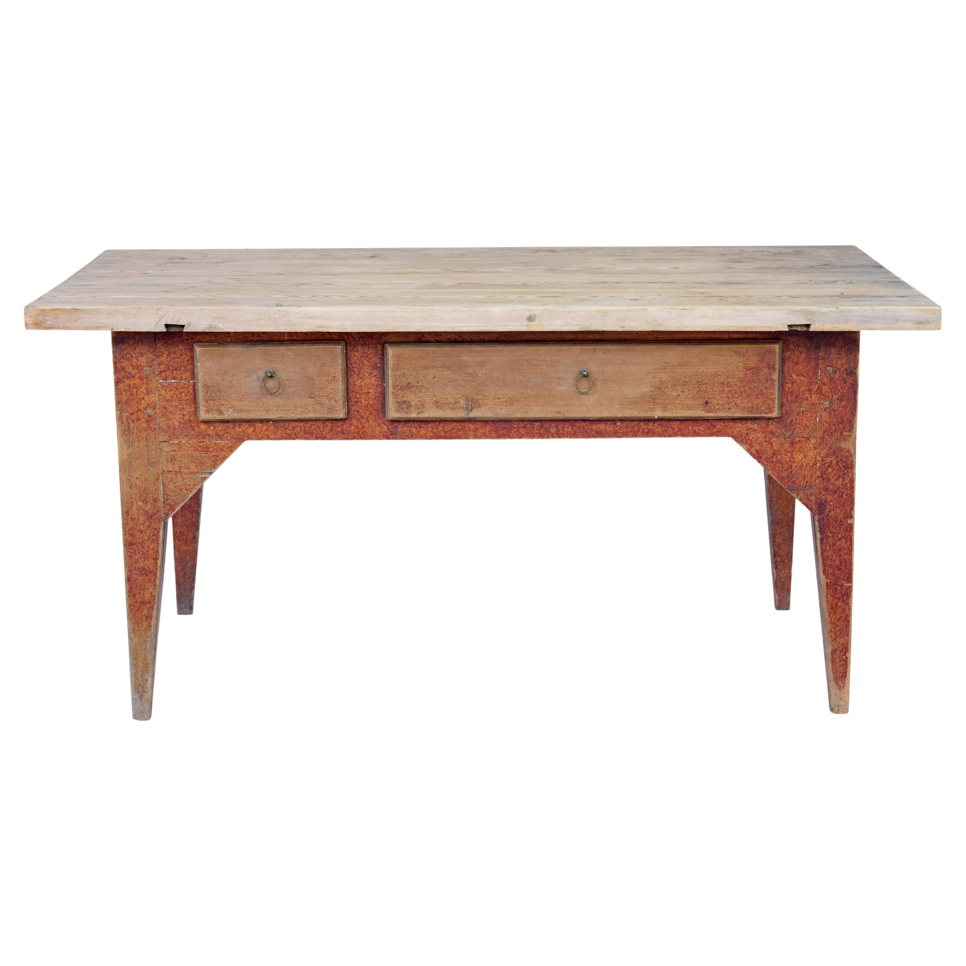 Mid 19th Century rustic painted pine kitchen table For Sale
