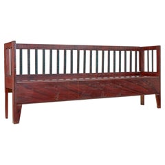 Mid 19th century rustic Swedish hand painted pine bench