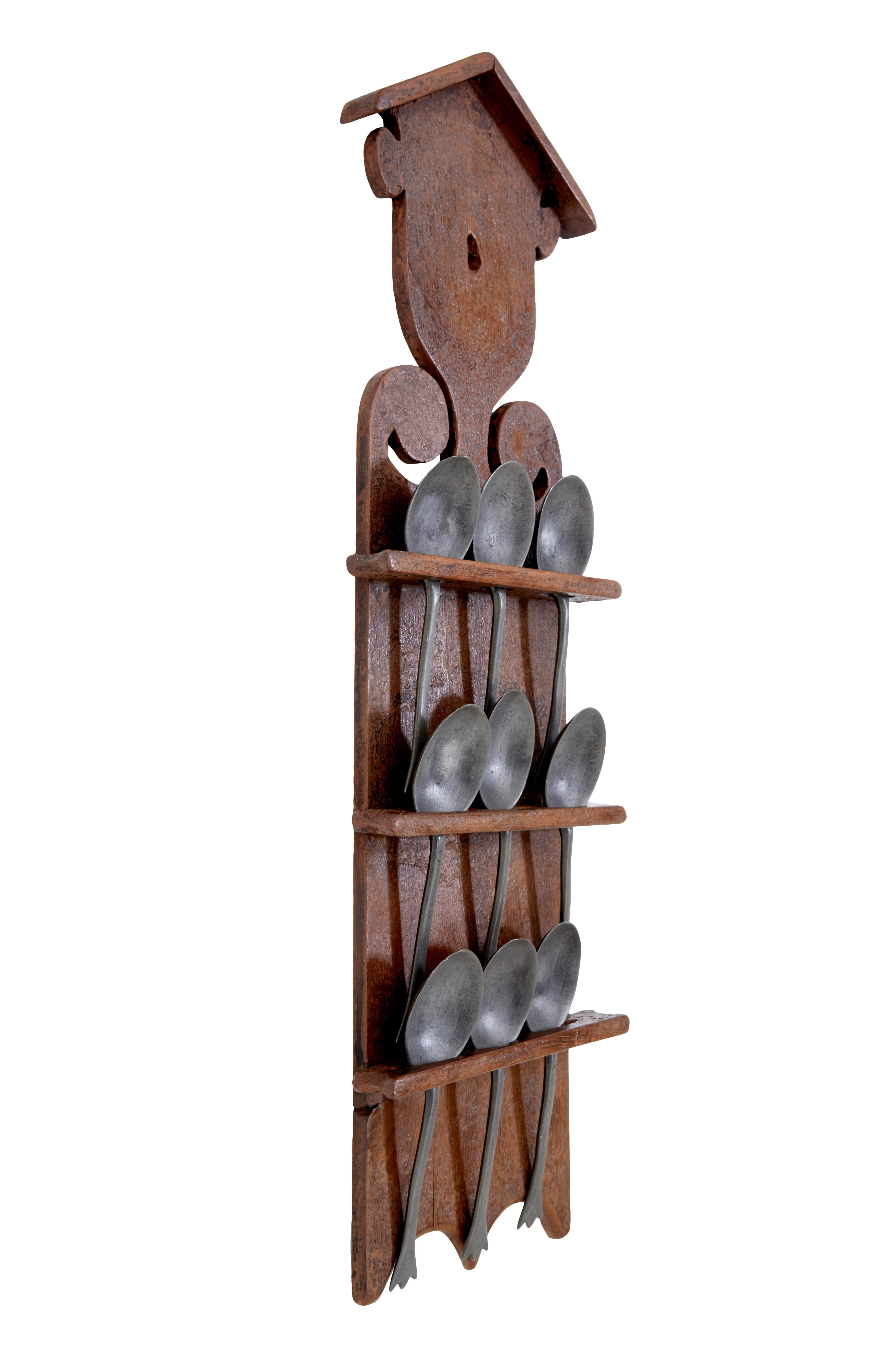 Mid 19th Century Rustic Swedish Hand Painted Spoon Rack In Fair Condition In Debenham, Suffolk