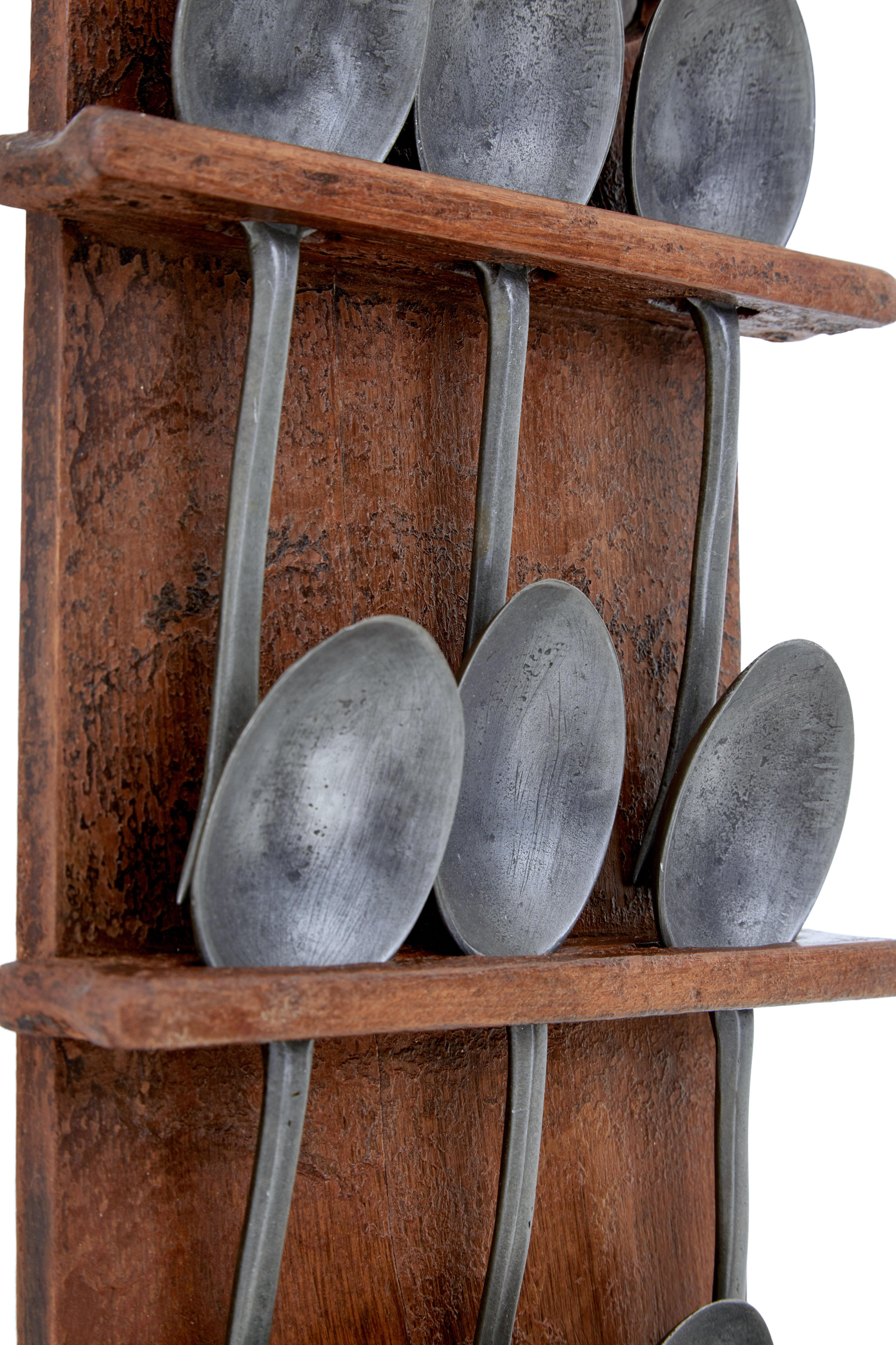 Pewter Mid 19th Century Rustic Swedish Hand Painted Spoon Rack