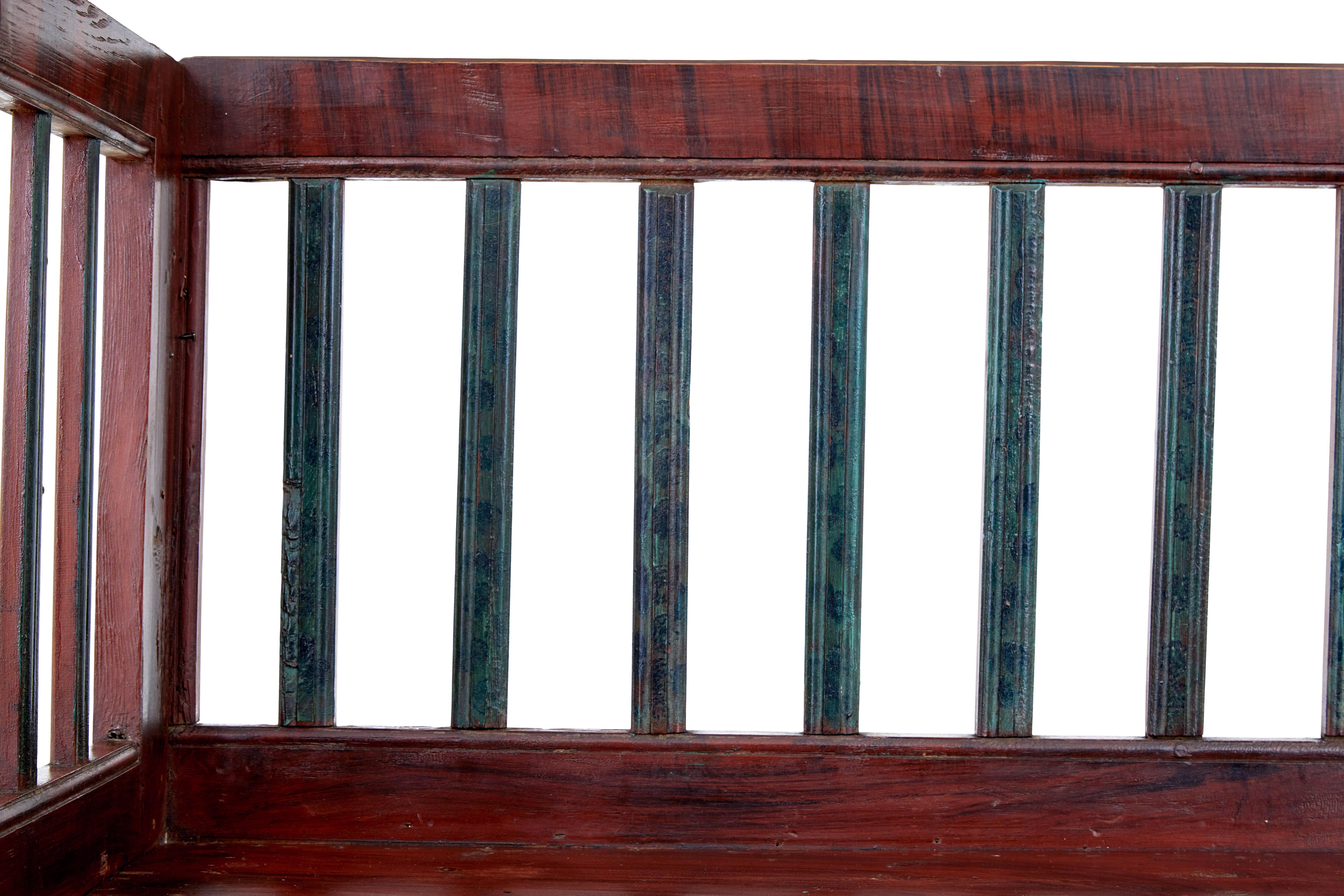 Hand-Crafted Mid 19th century rustic Swedish painted pine bench For Sale