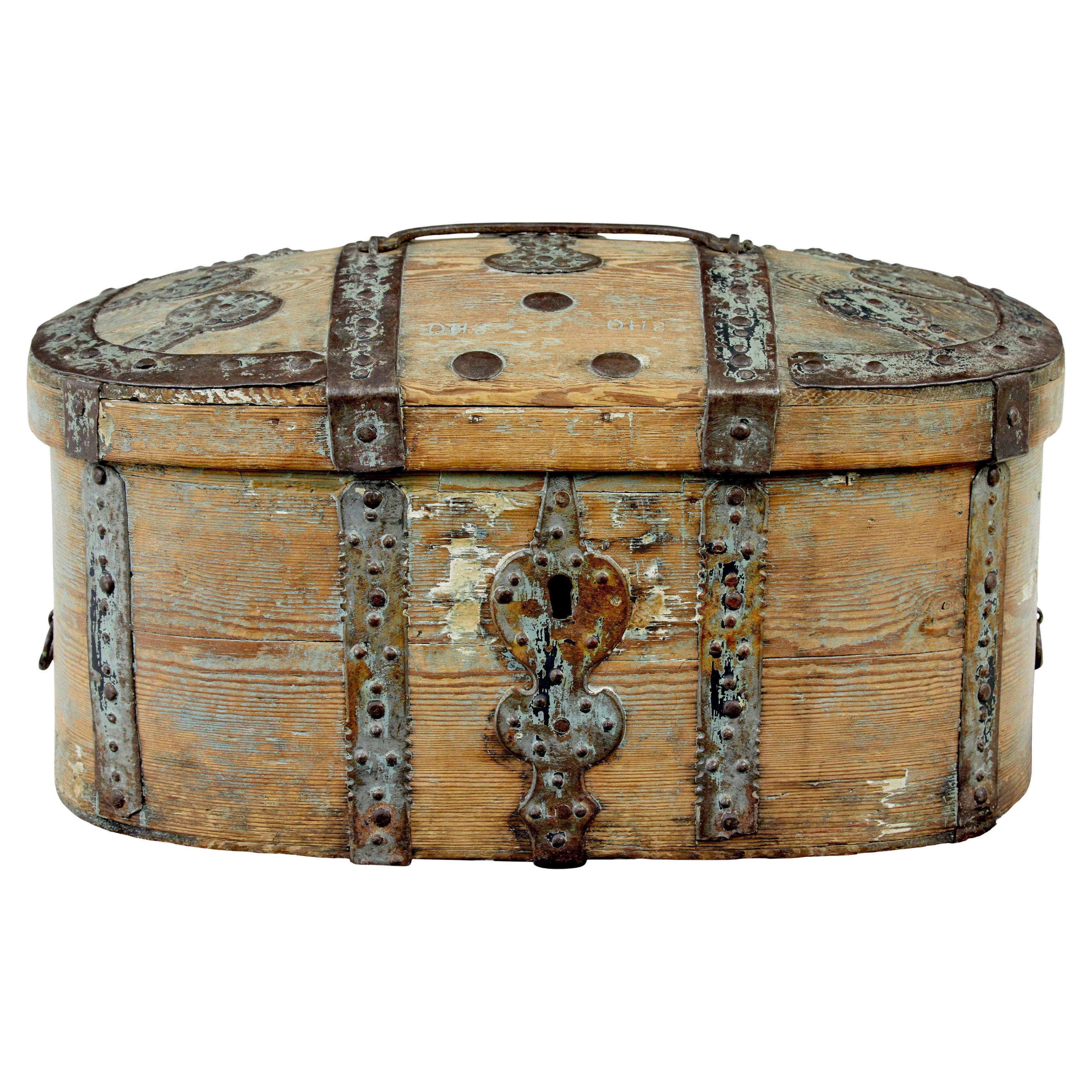 Mid 19th century rustic Swedish pine strong box