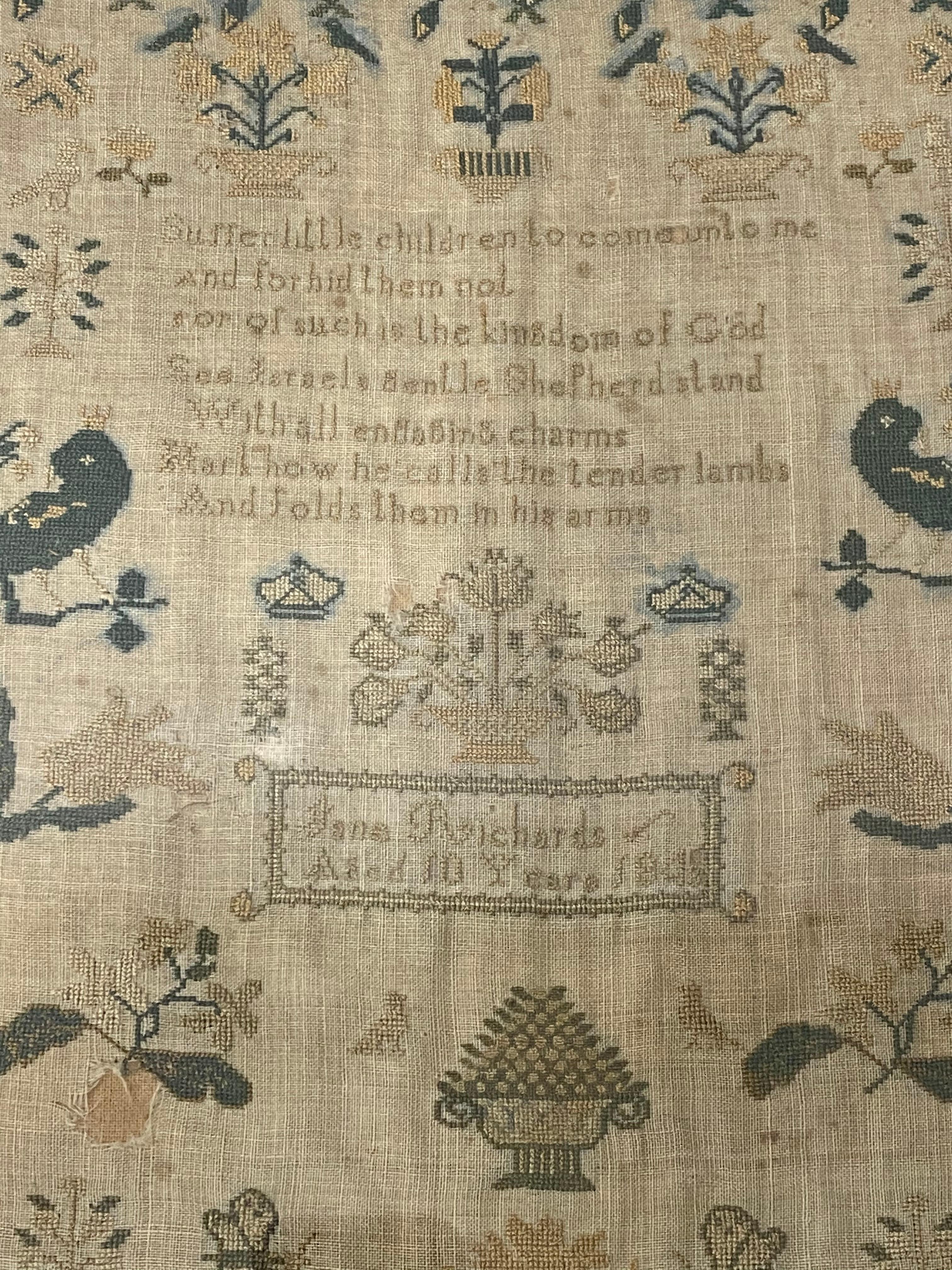 Mid-19th Century Sampler by Jane Richards Aged 10 Years, 1845 In Good Condition In San Francisco, CA