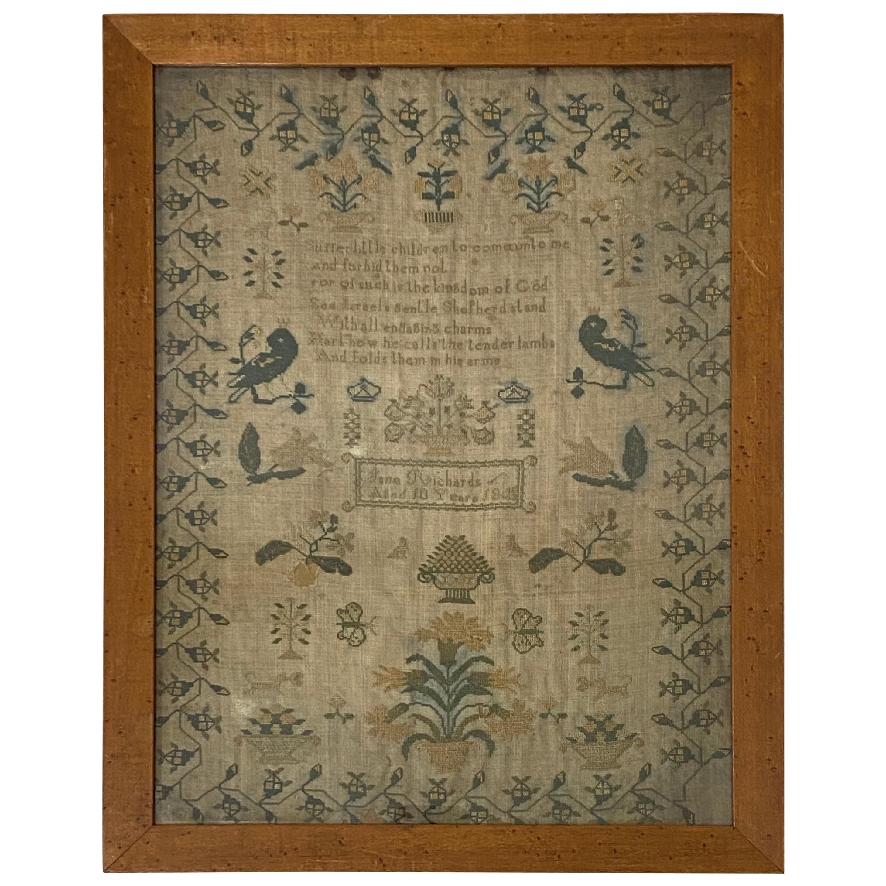 Mid-19th Century Sampler by Jane Richards Aged 10 Years, 1845