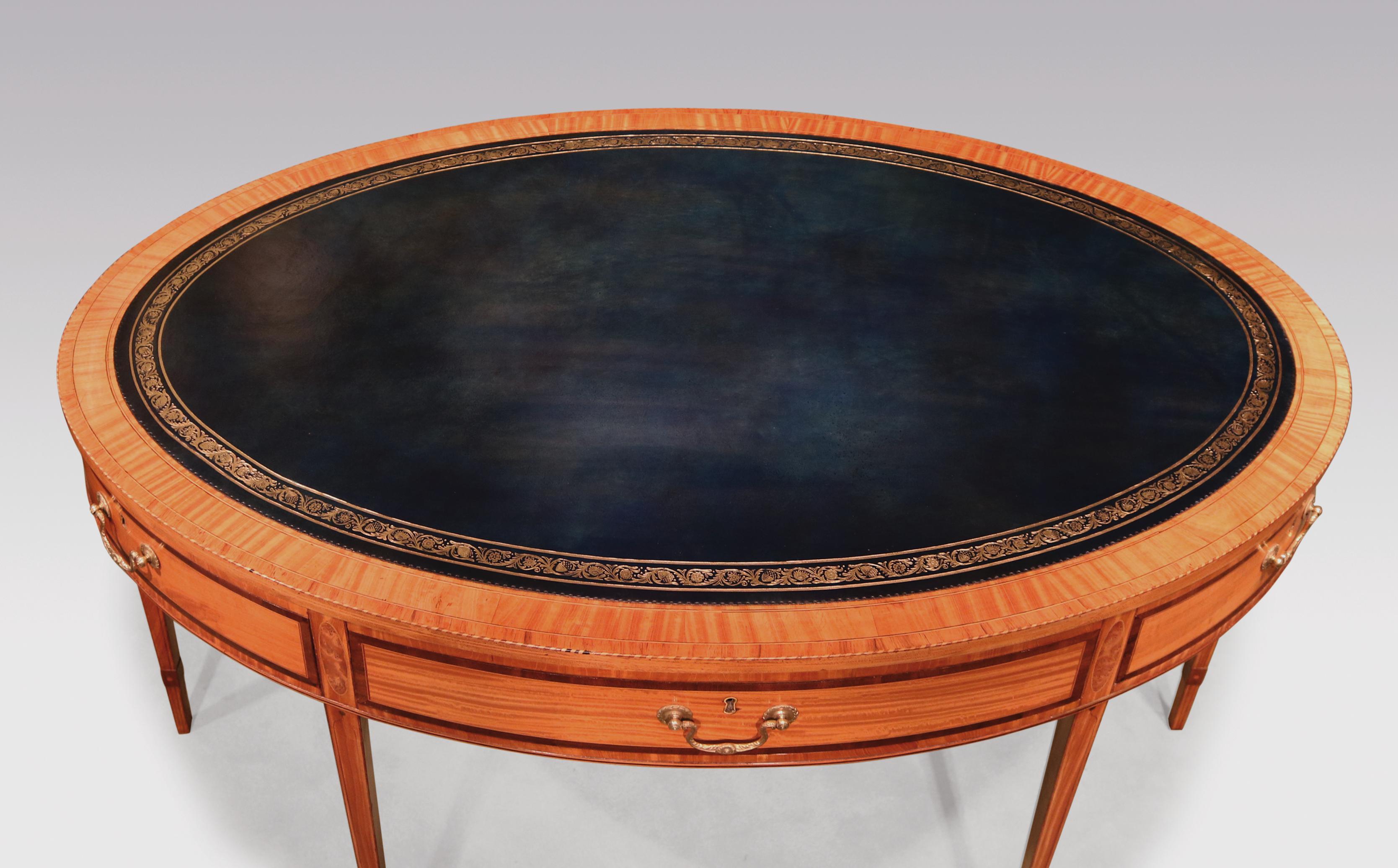 Inlay Mid-19th Century Satinwood Oval Writing Table in the Sheraton Manner