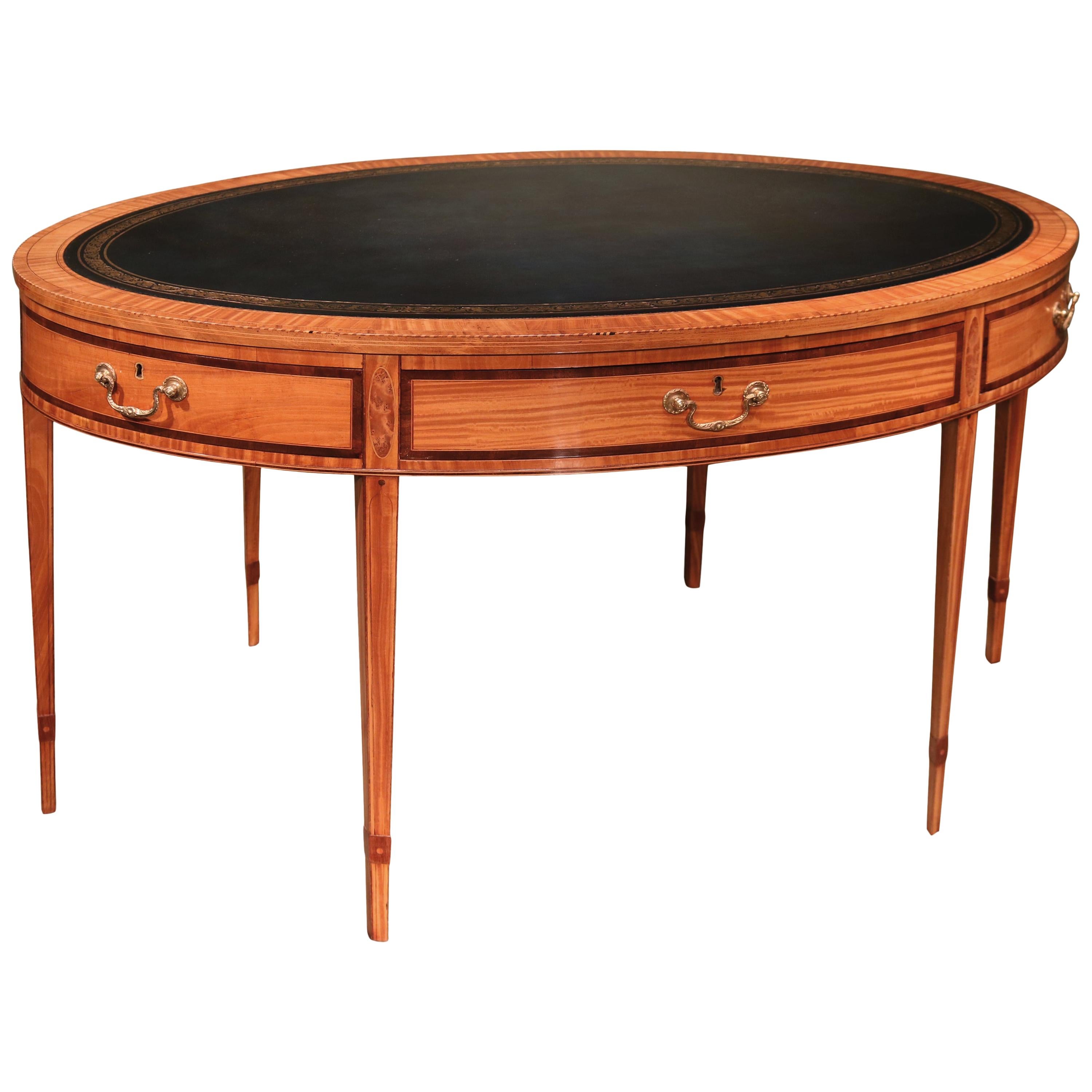 Mid-19th Century Satinwood Oval Writing Table in the Sheraton Manner