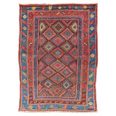 Mid 19th Century Sauj Bulak Kurd Carpet in Soft Colors and Diamond Shapes